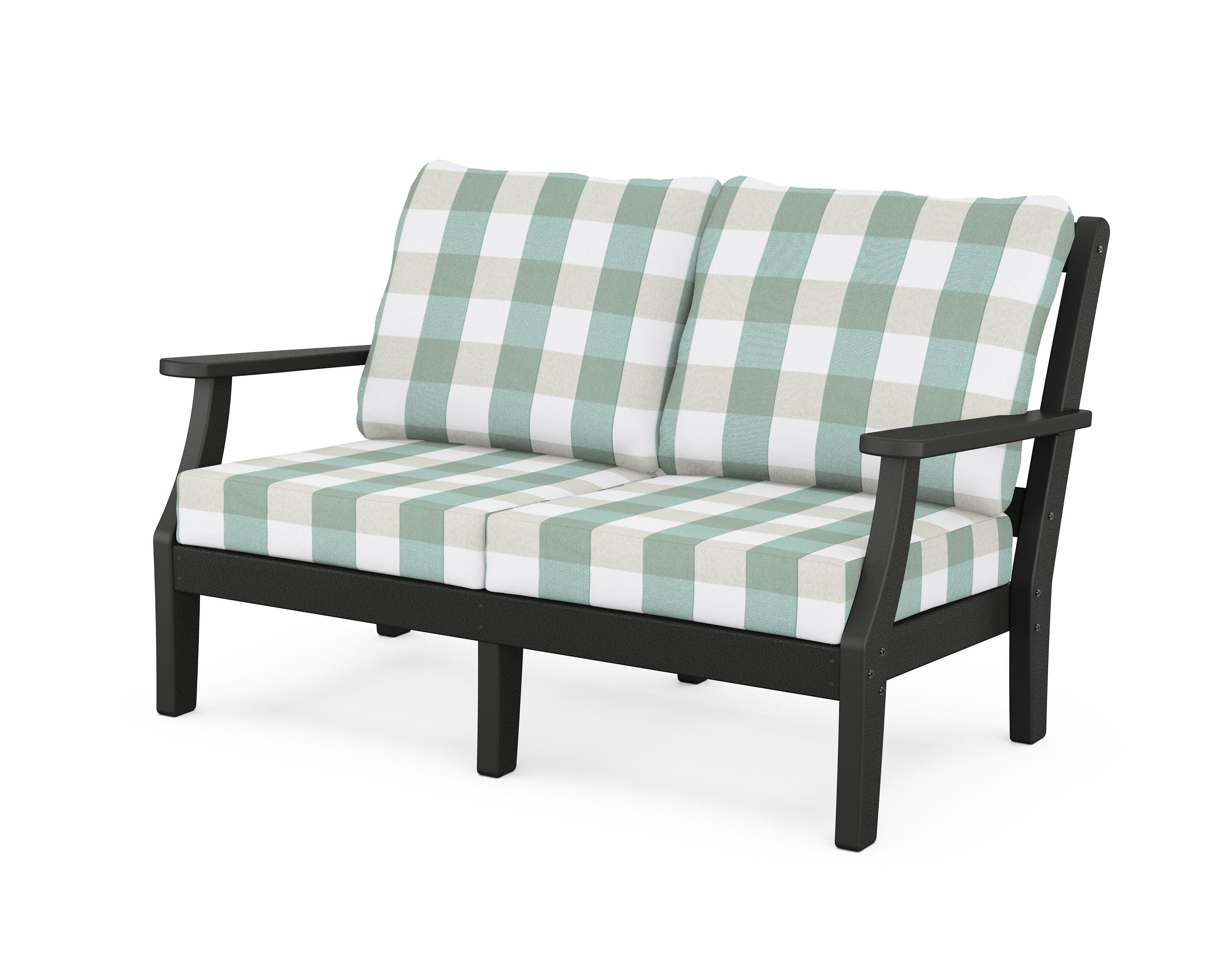 Chinoiserie Deep Seating Loveseat in Black / Buffalo Plaid Glacier Spa