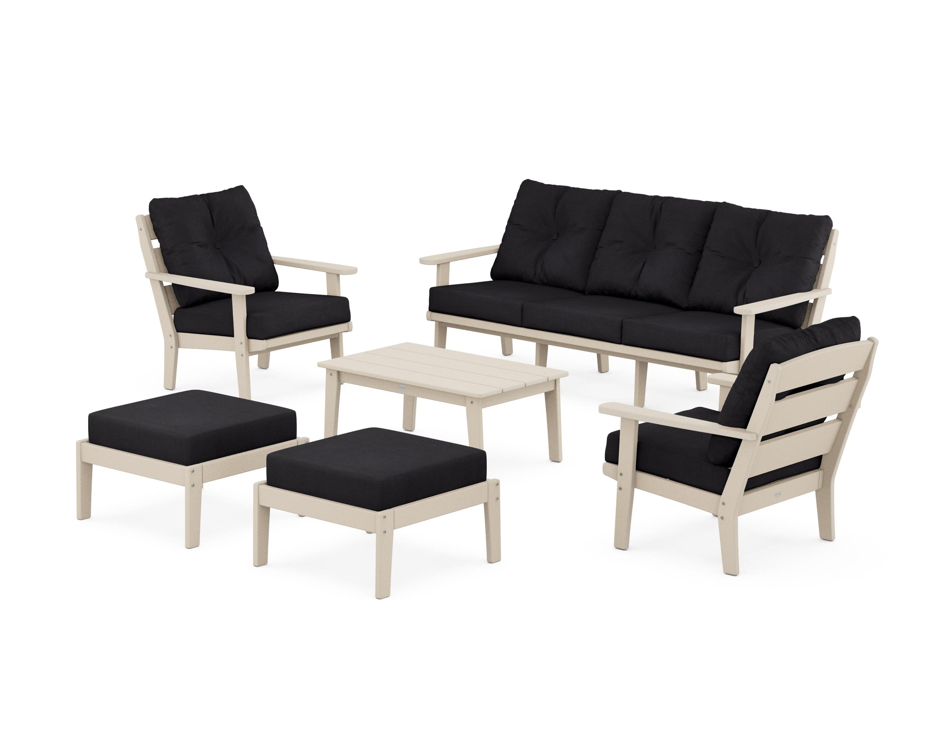 Lakeside 6-Piece Lounge Sofa Set in Sand / Midnight Linen