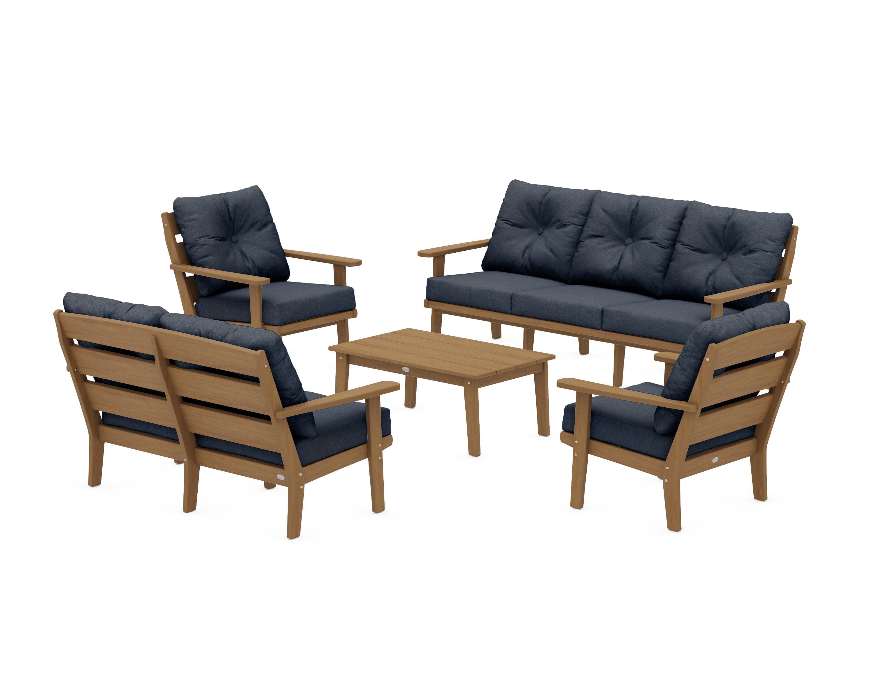 Lakeside 5-Piece Lounge Sofa Set in Natural / Marine Indigo