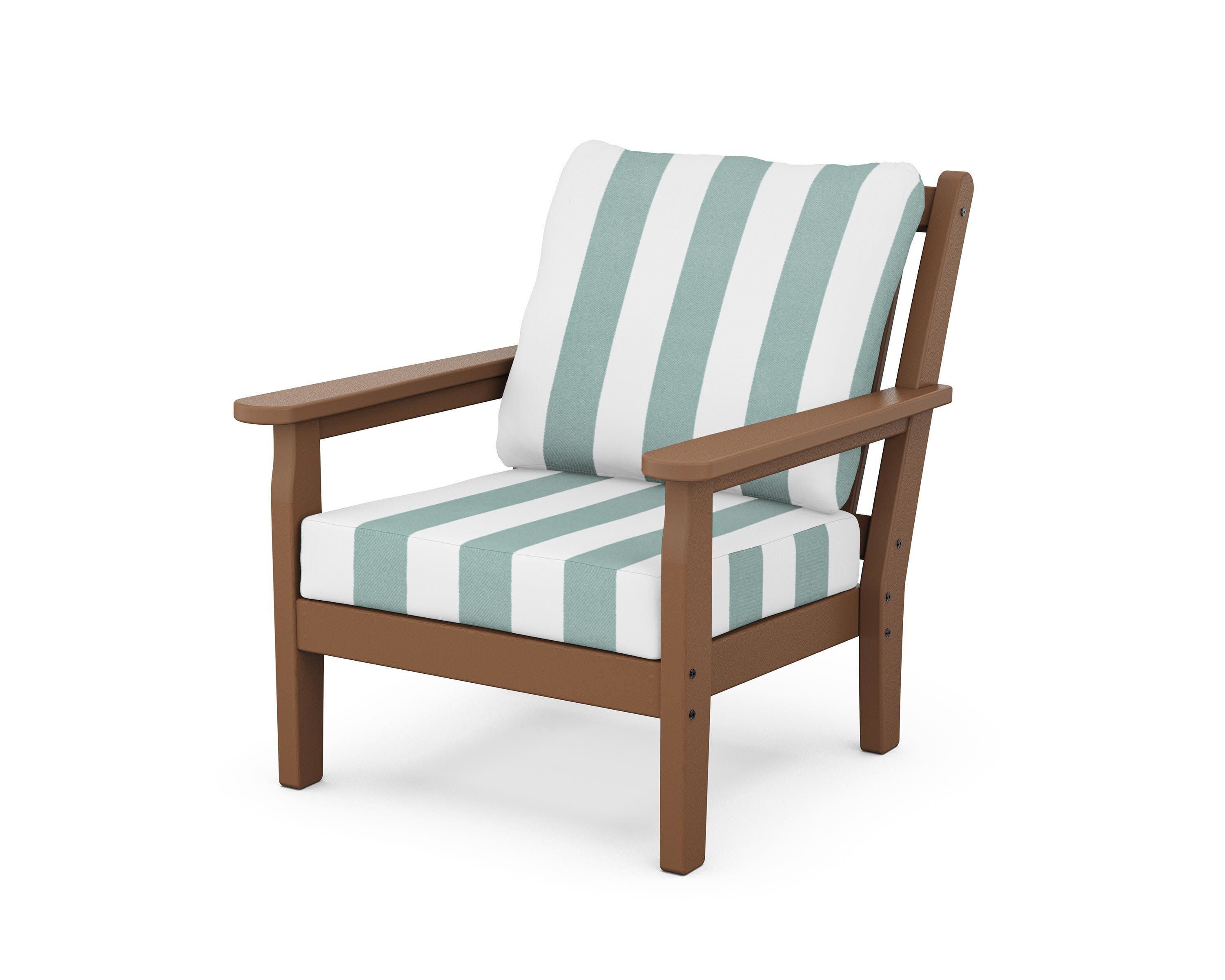 Chippendale Deep Seating Chair in Teak / Cabana Stripe Glacier Spa