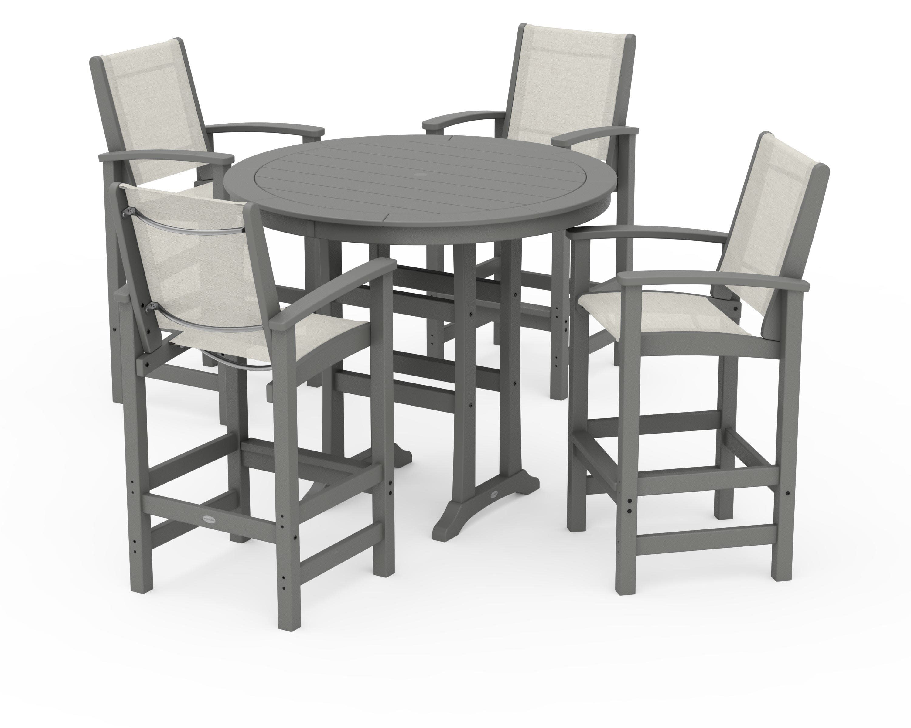 Coastal 5-Piece Nautical Trestle Bar Set in Slate Grey / Parchment Sling