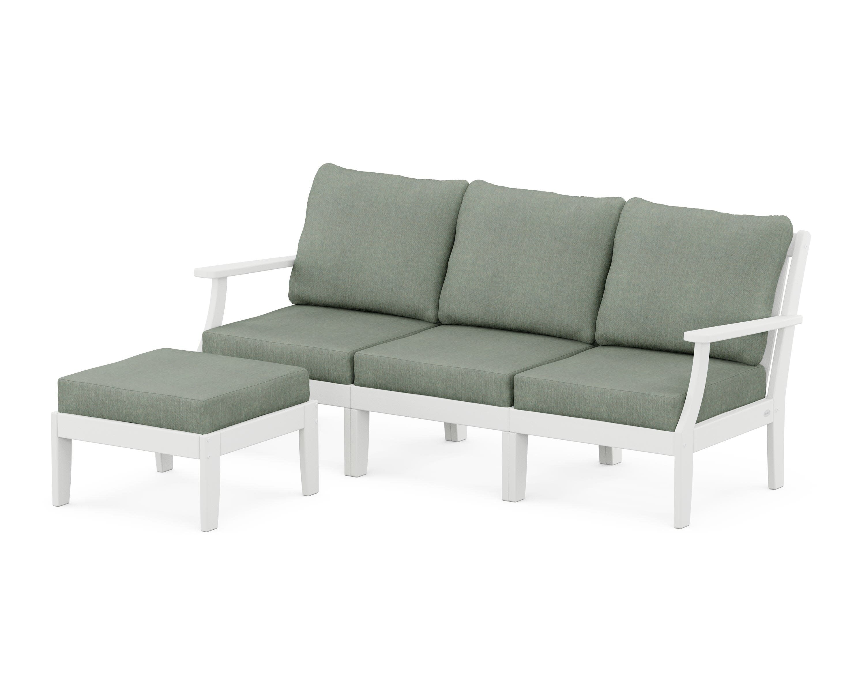 Braxton Modular 4-Piece Deep Seating Set with Ottoman in White / Cast Sage