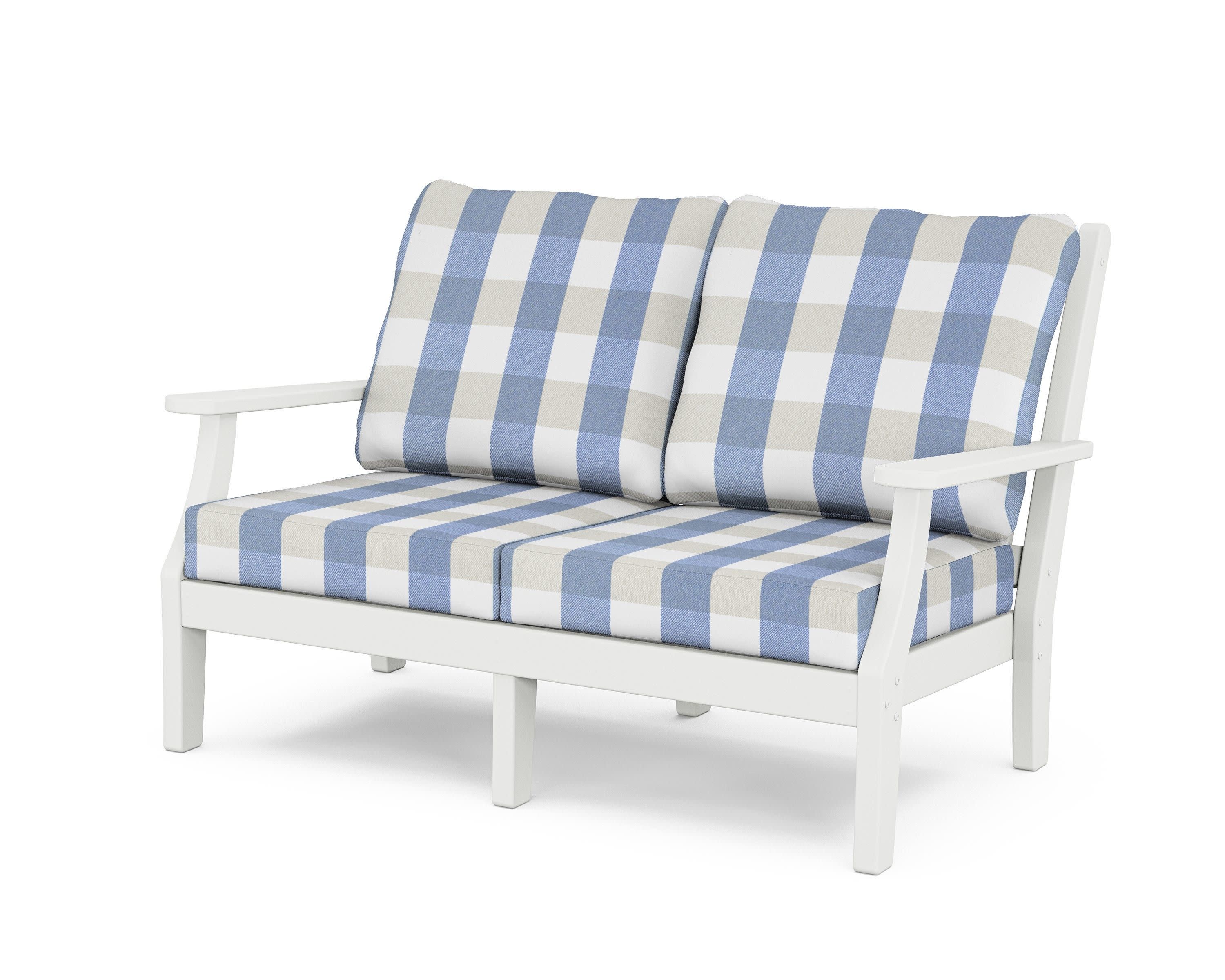 Wovendale Deep Seating Loveseat in White / Buffalo Plaid Sky Blue