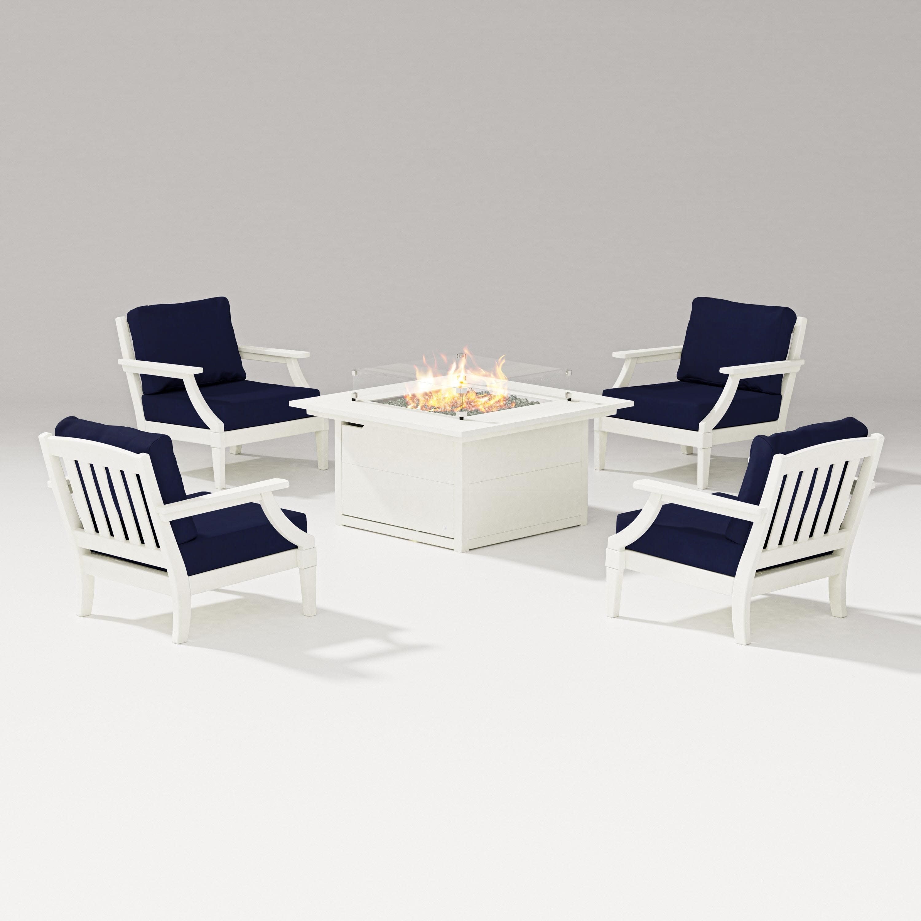 Estate 5-Piece Lounge Fire Table Set in Vintage White / Navy