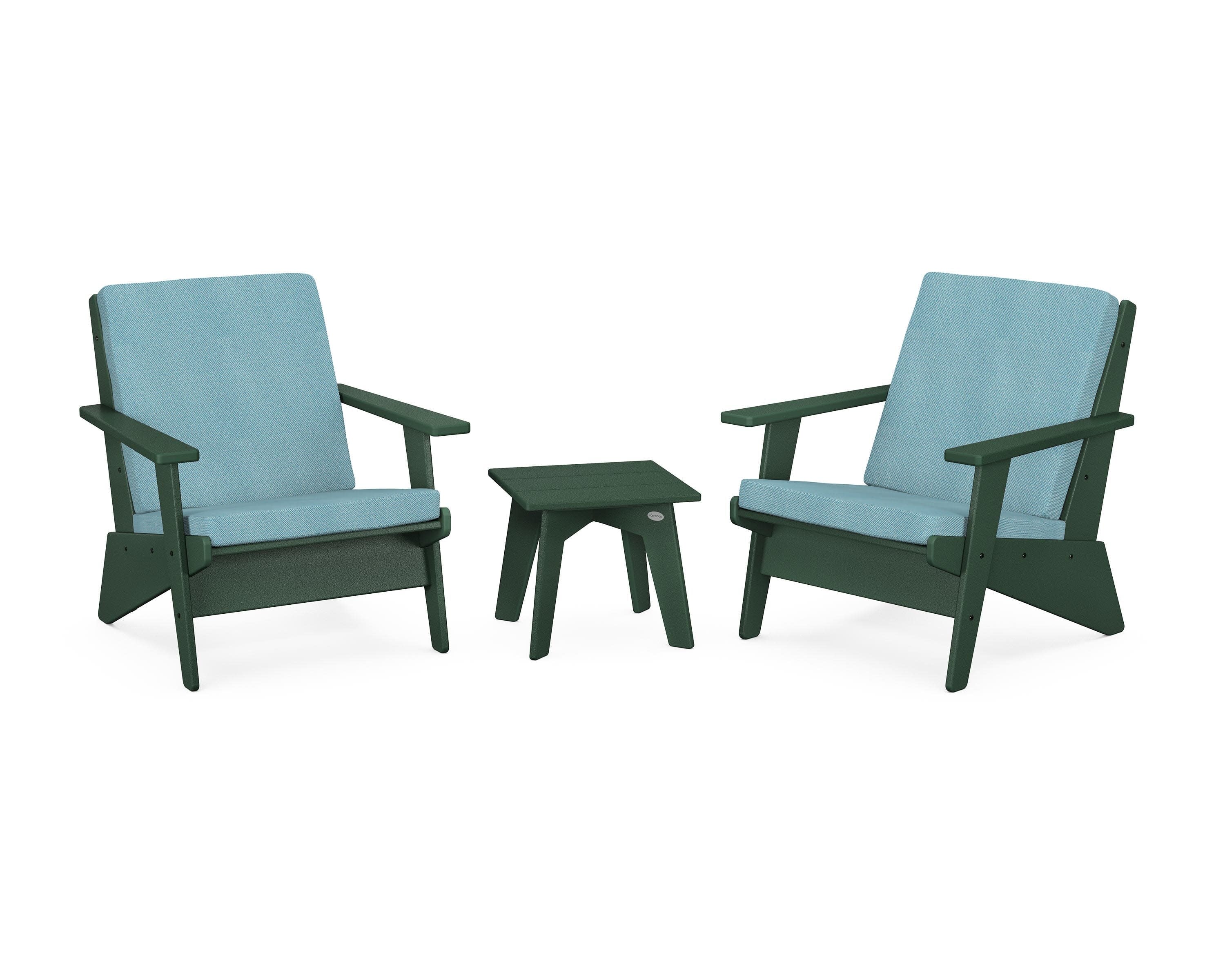Riviera Modern Lounge 3-Piece Set in Green / Lattice Sky Blue