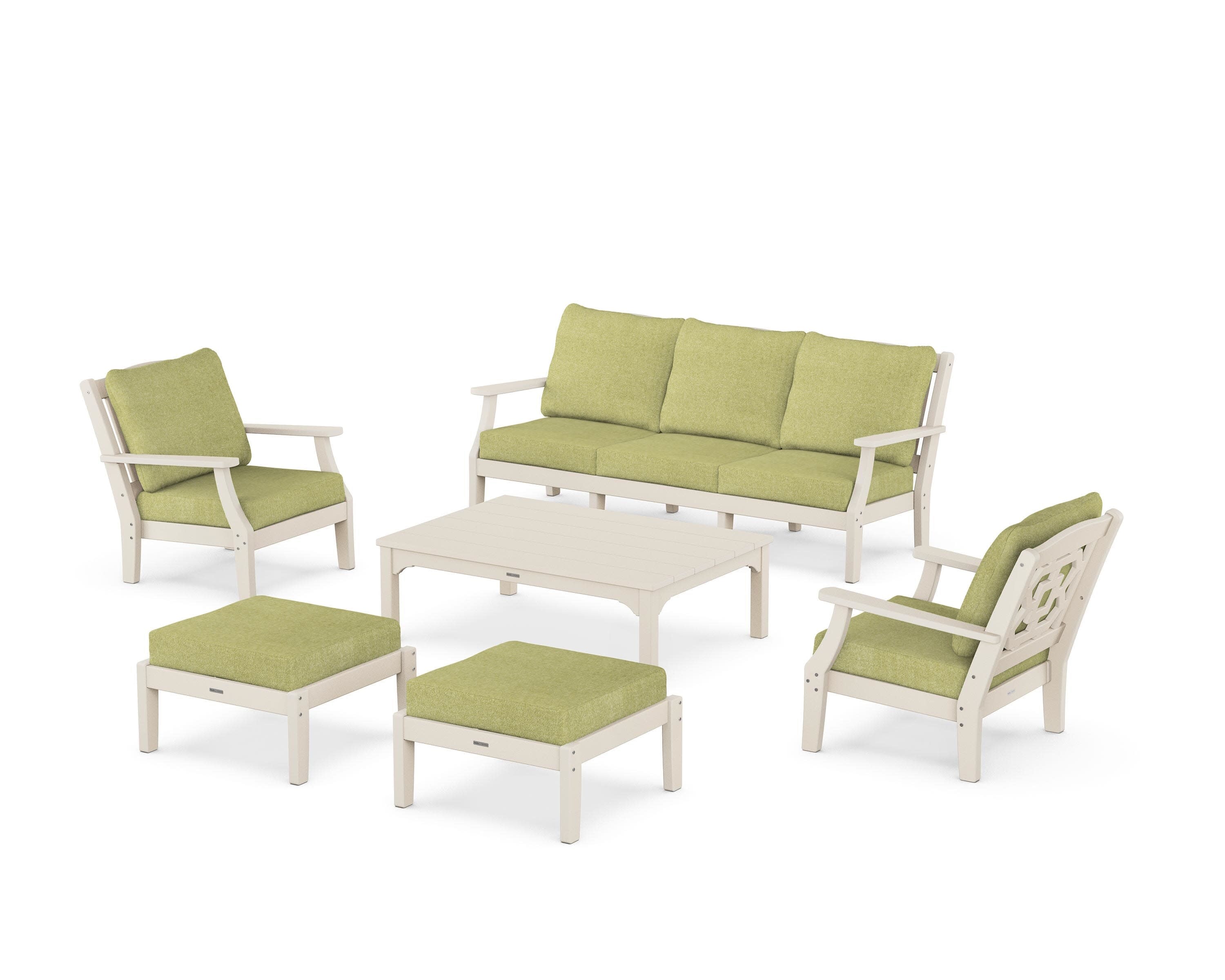 Chinoiserie 6-Piece Lounge Sofa Set in Sand / Chartreuse Boucle