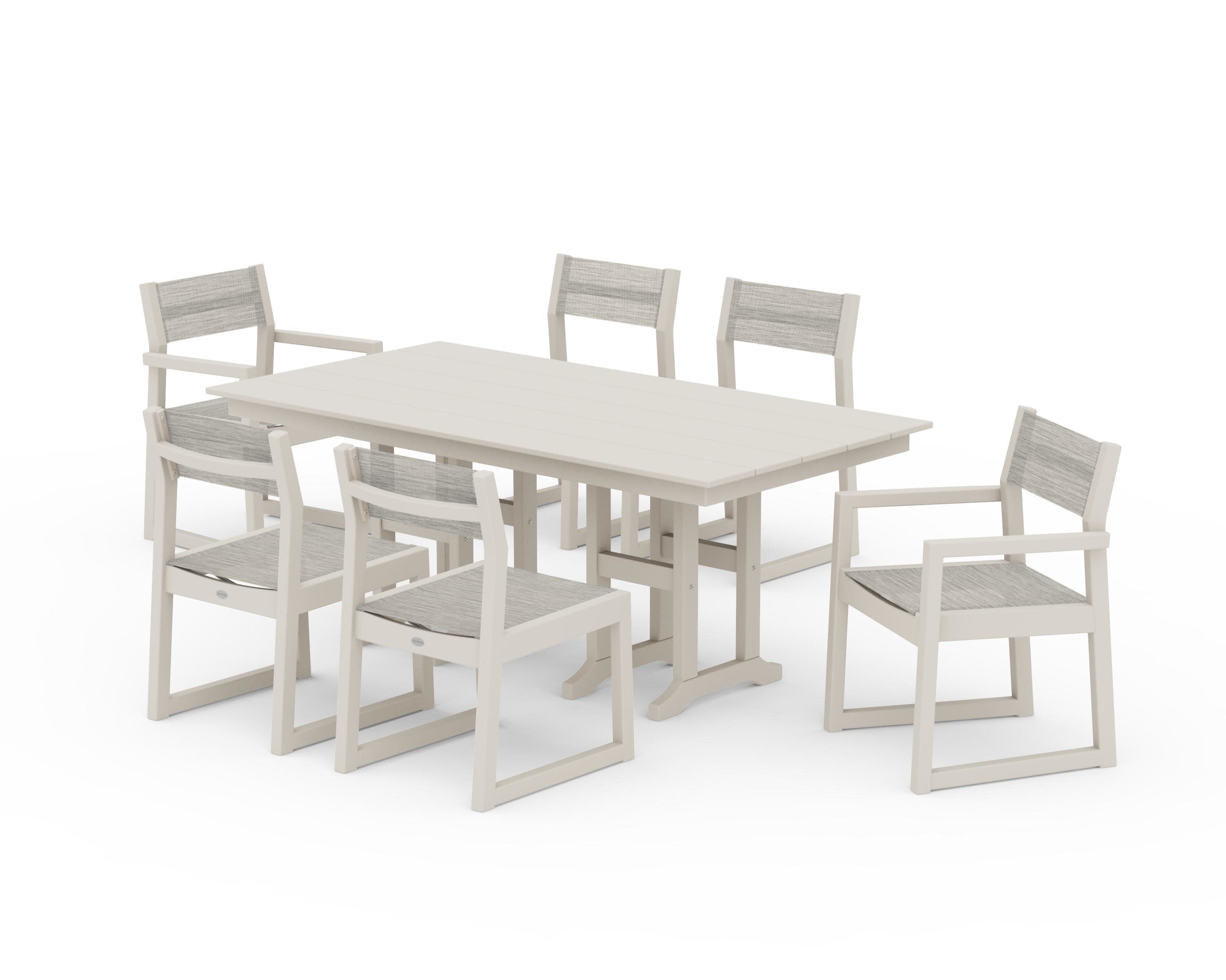 EDGE Sling 7-Piece Farmhouse Dining Set in Sand / Birch Sling