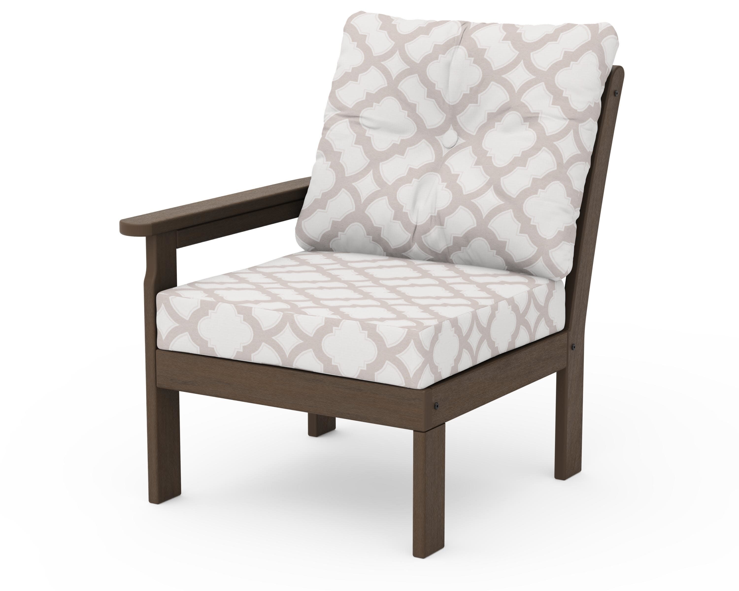 Vineyard Modular Left Arm Chair in Kona / Trellis Dune Burlap
