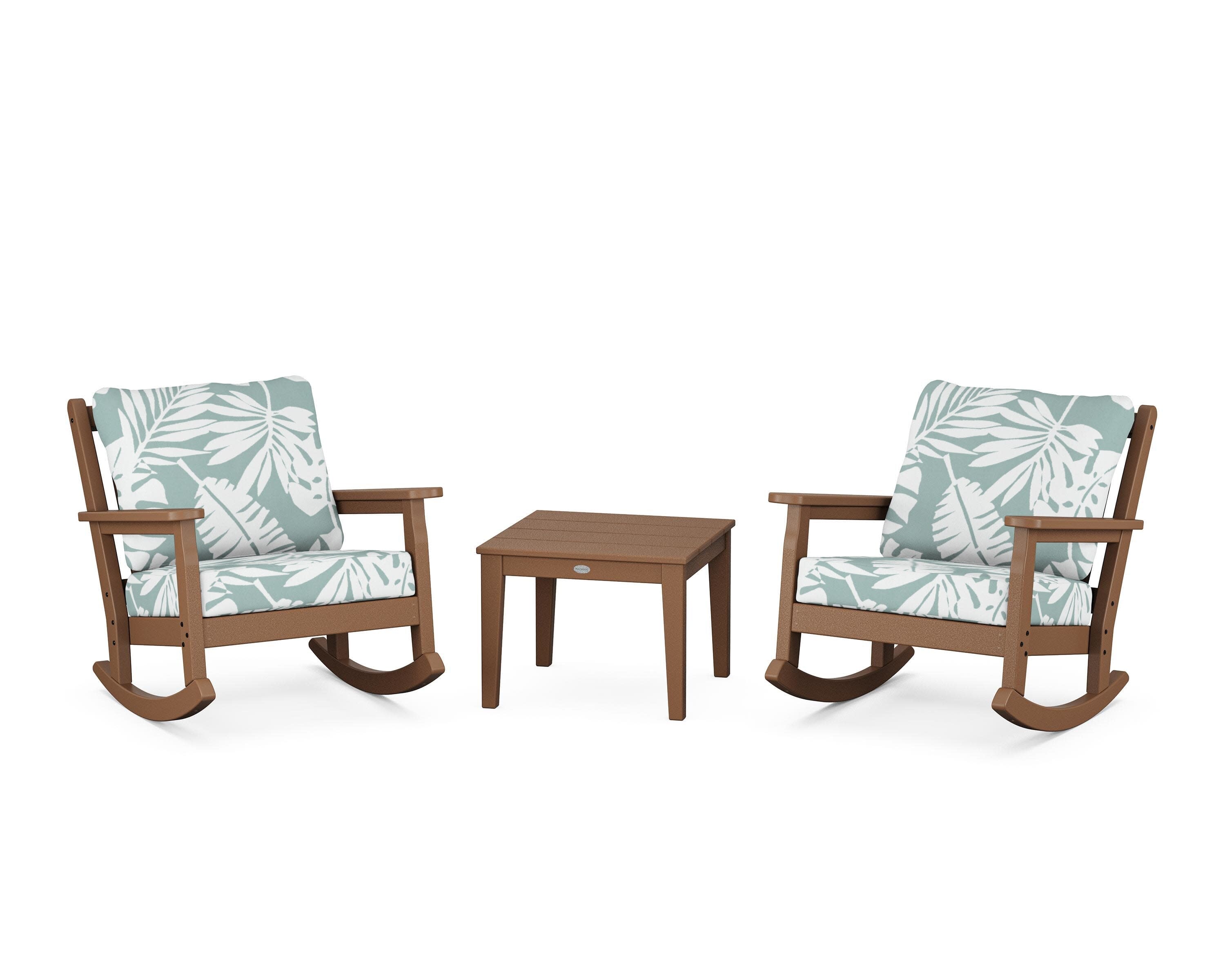 Chippendale 3-Piece Deep Seating Rocker Set in Teak / Leaf Glacier Spa