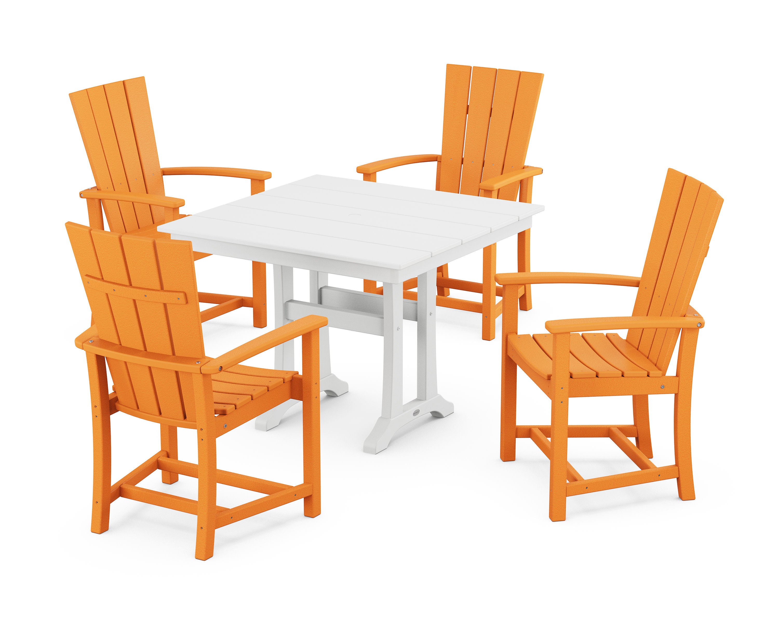 Quattro 5-Piece Farmhouse Dining Set With Trestle Legs in Tangerine / White