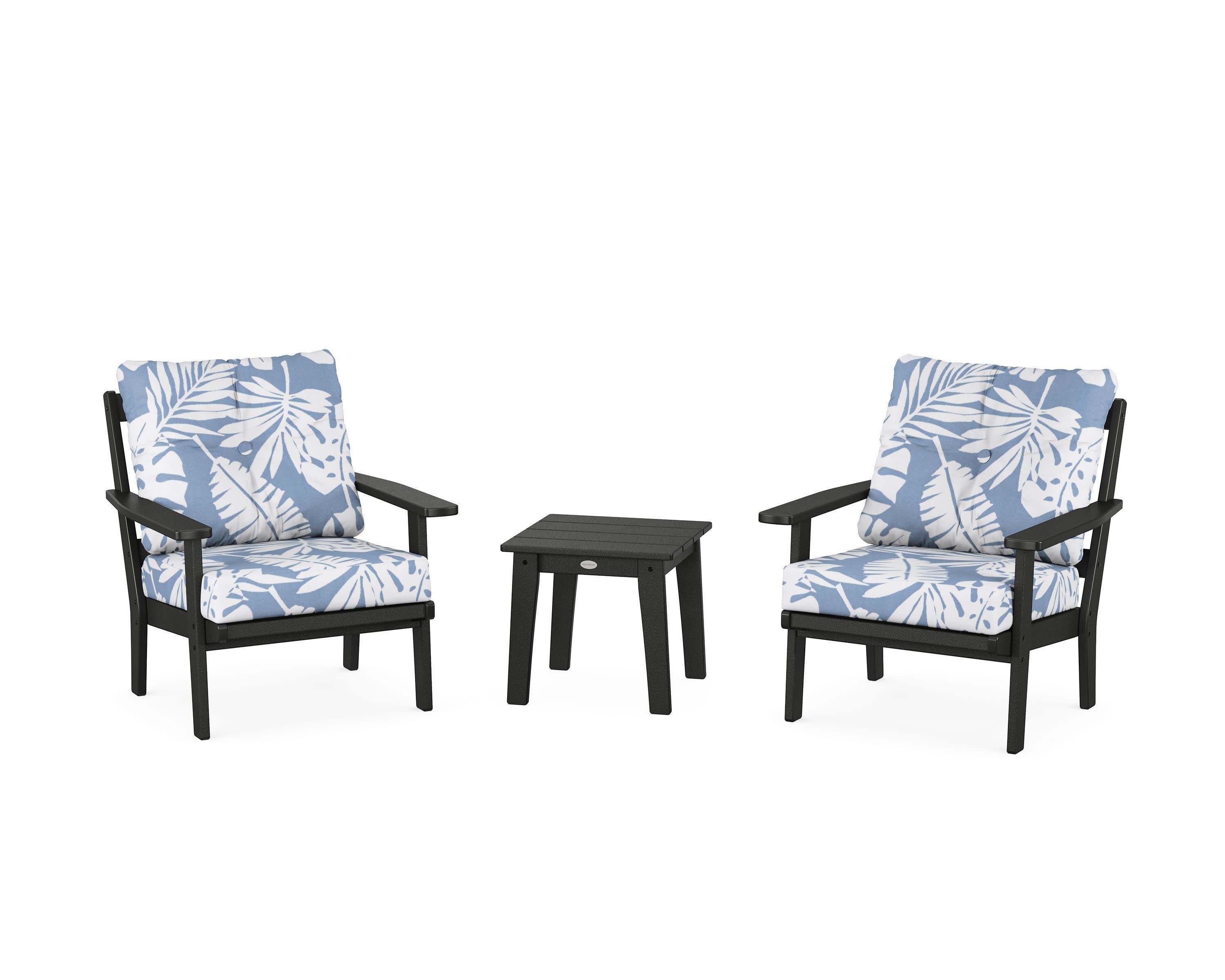 Oxford 3-Piece Deep Seating Set in Black / Leaf Sky Blue