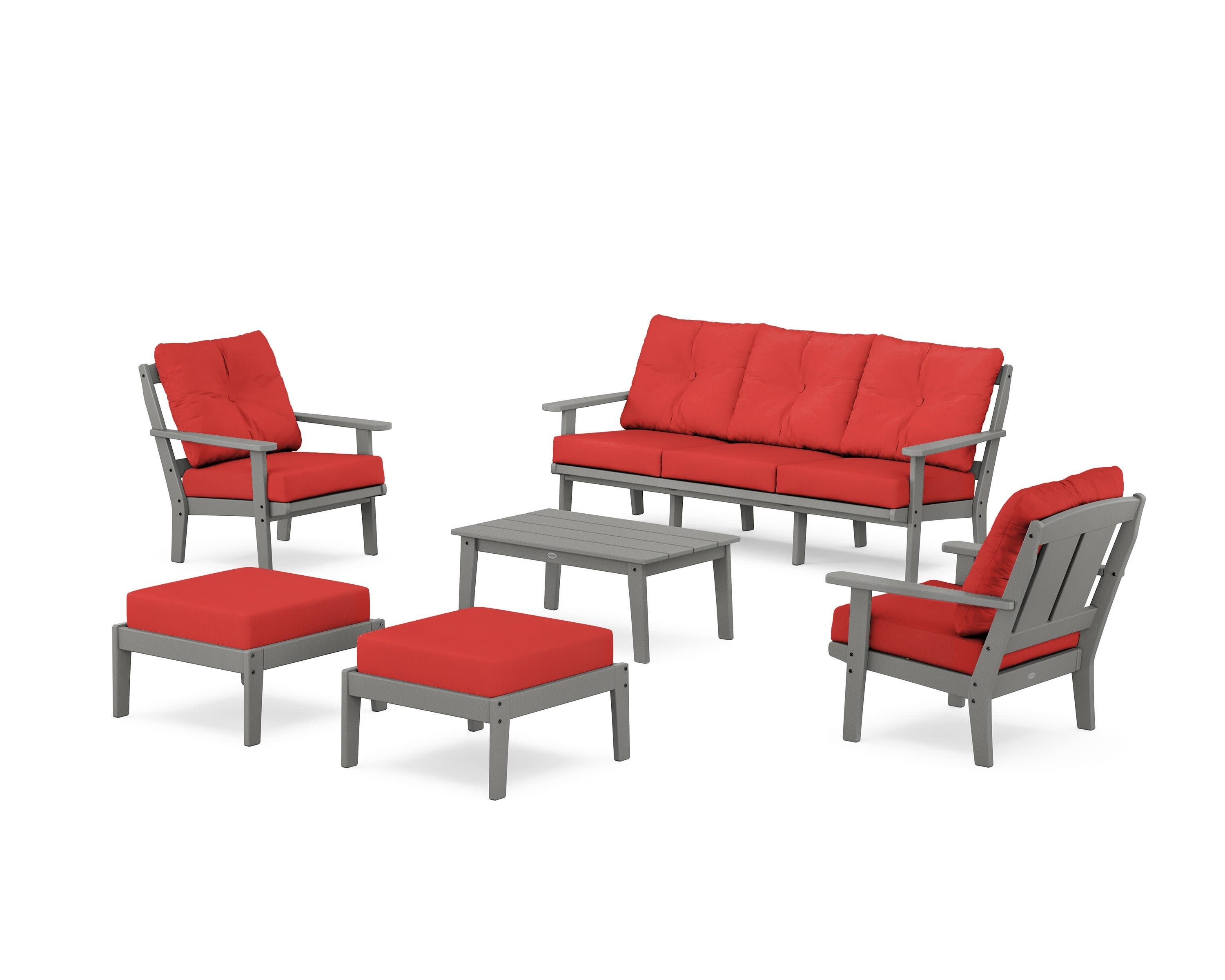 Mission 6-Piece Lounge Sofa Set in Slate Grey / Crimson Linen