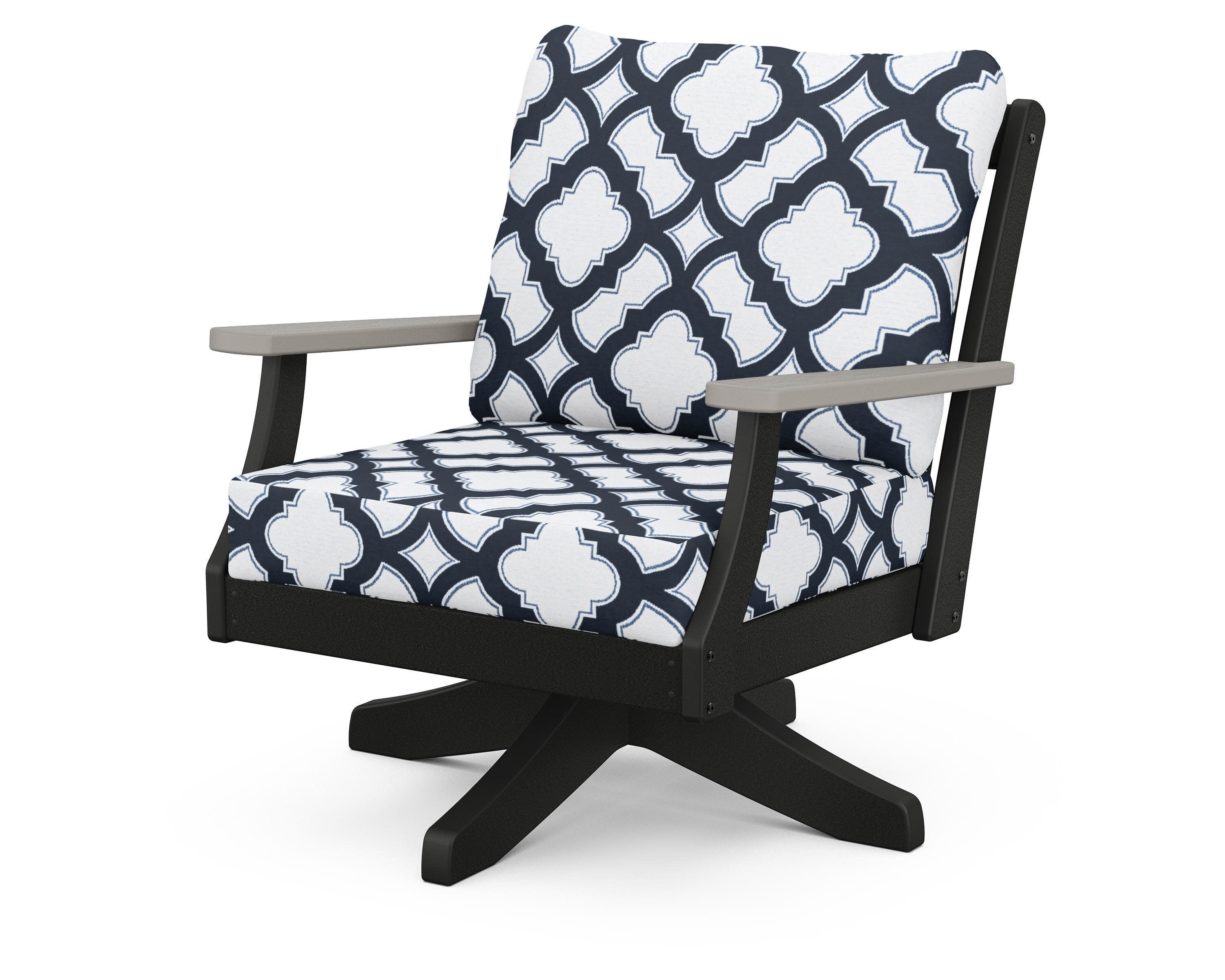 Braxton Deep Seating Swivel Chair in Black / Driftwood / Trellis Marine Indigo