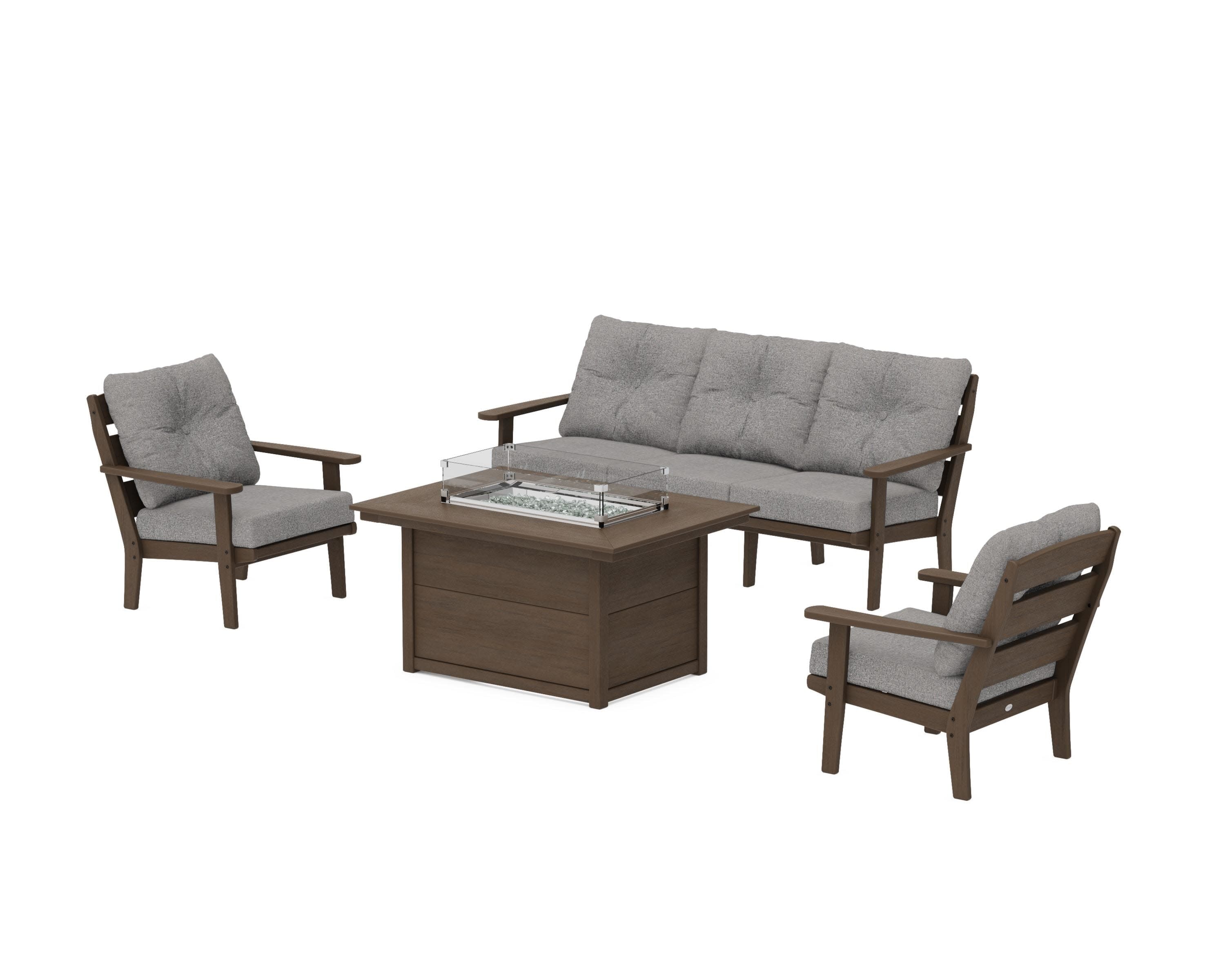 Lakeside Deep Seating Fire Pit Table Set in Kona / Grey Mist