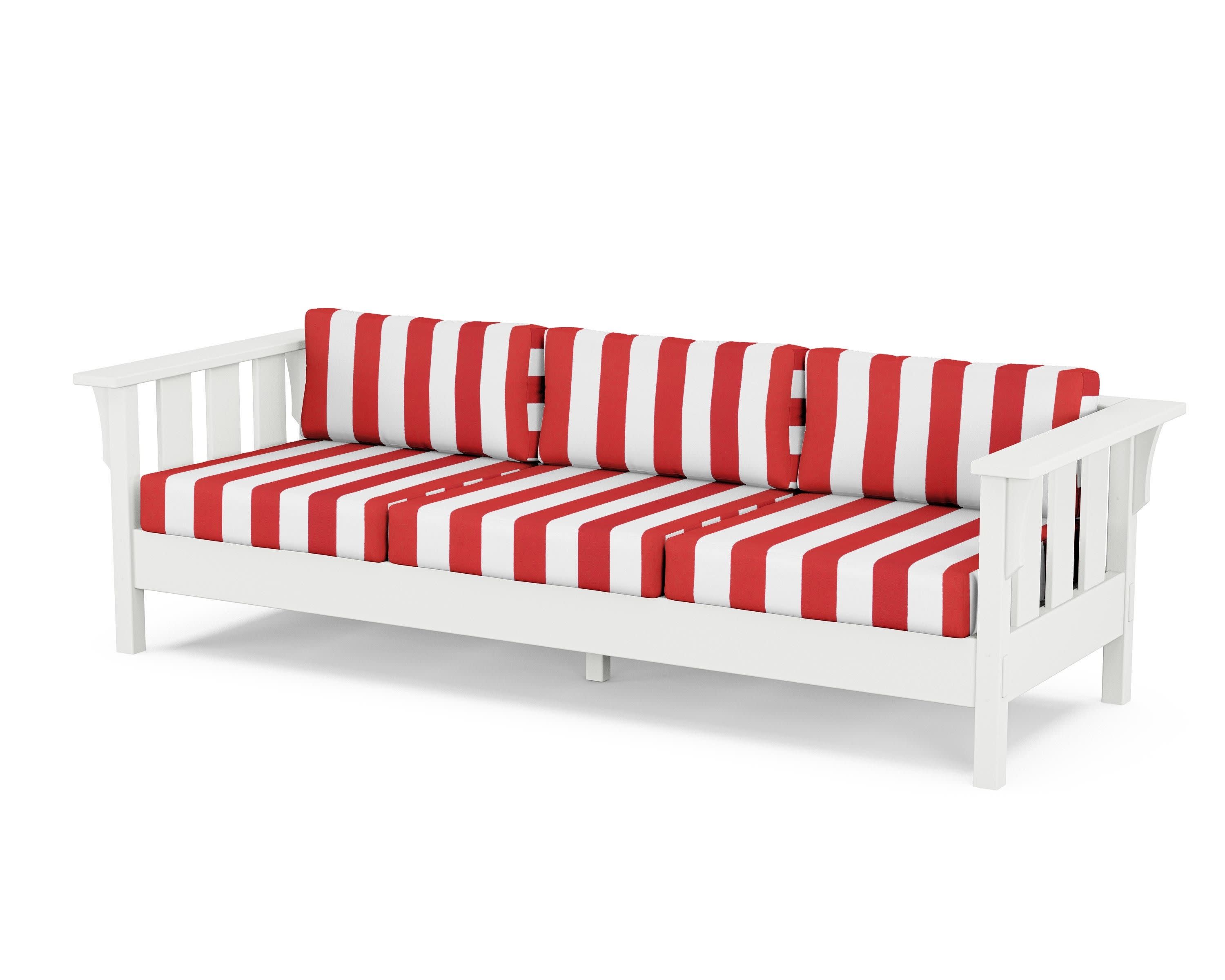 Acadia Deep Seating Sofa in White / Cabana Stripe Crimson