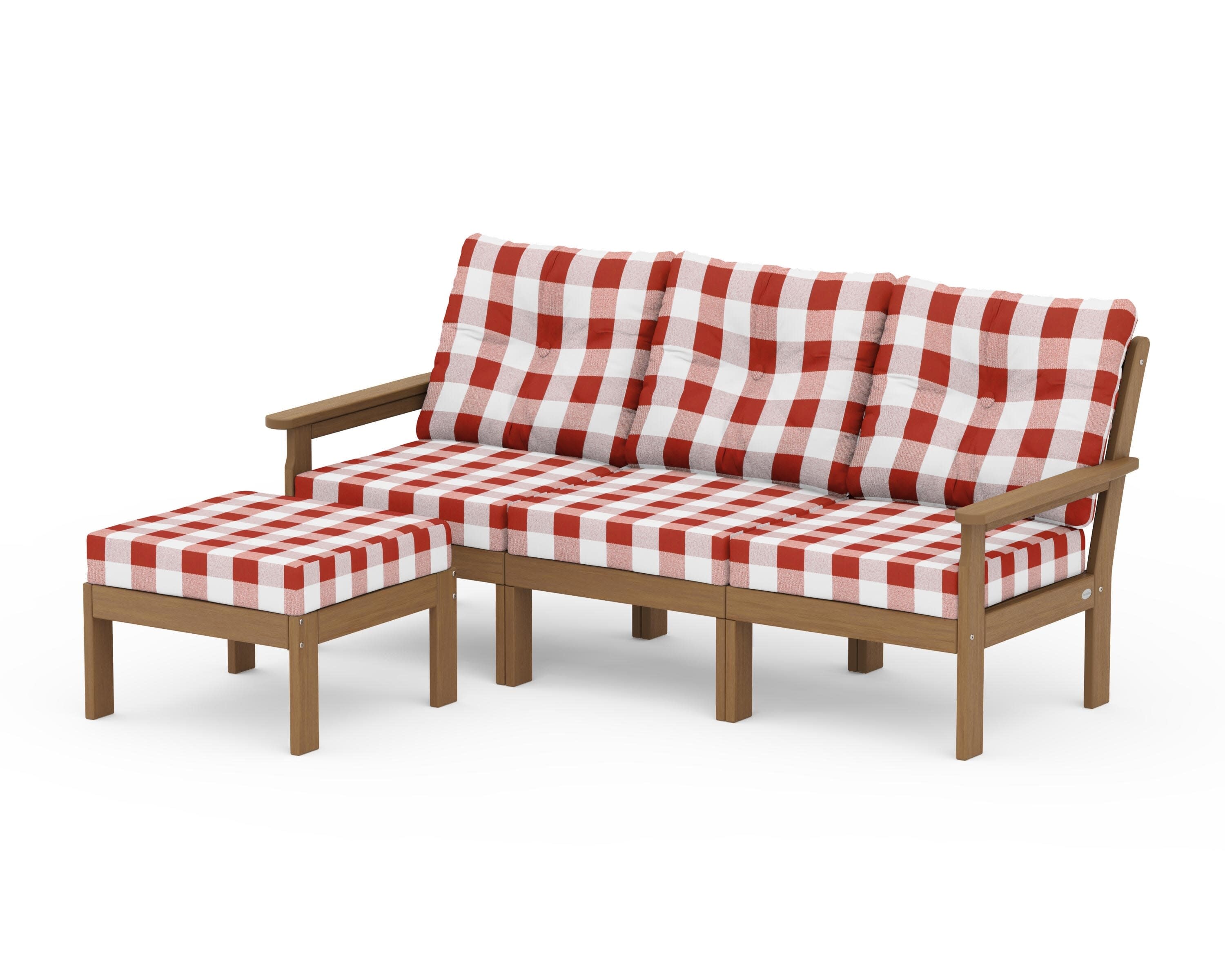 Vineyard 4-Piece Sectional with Ottoman in Natural / Buffalo Plaid Crimson