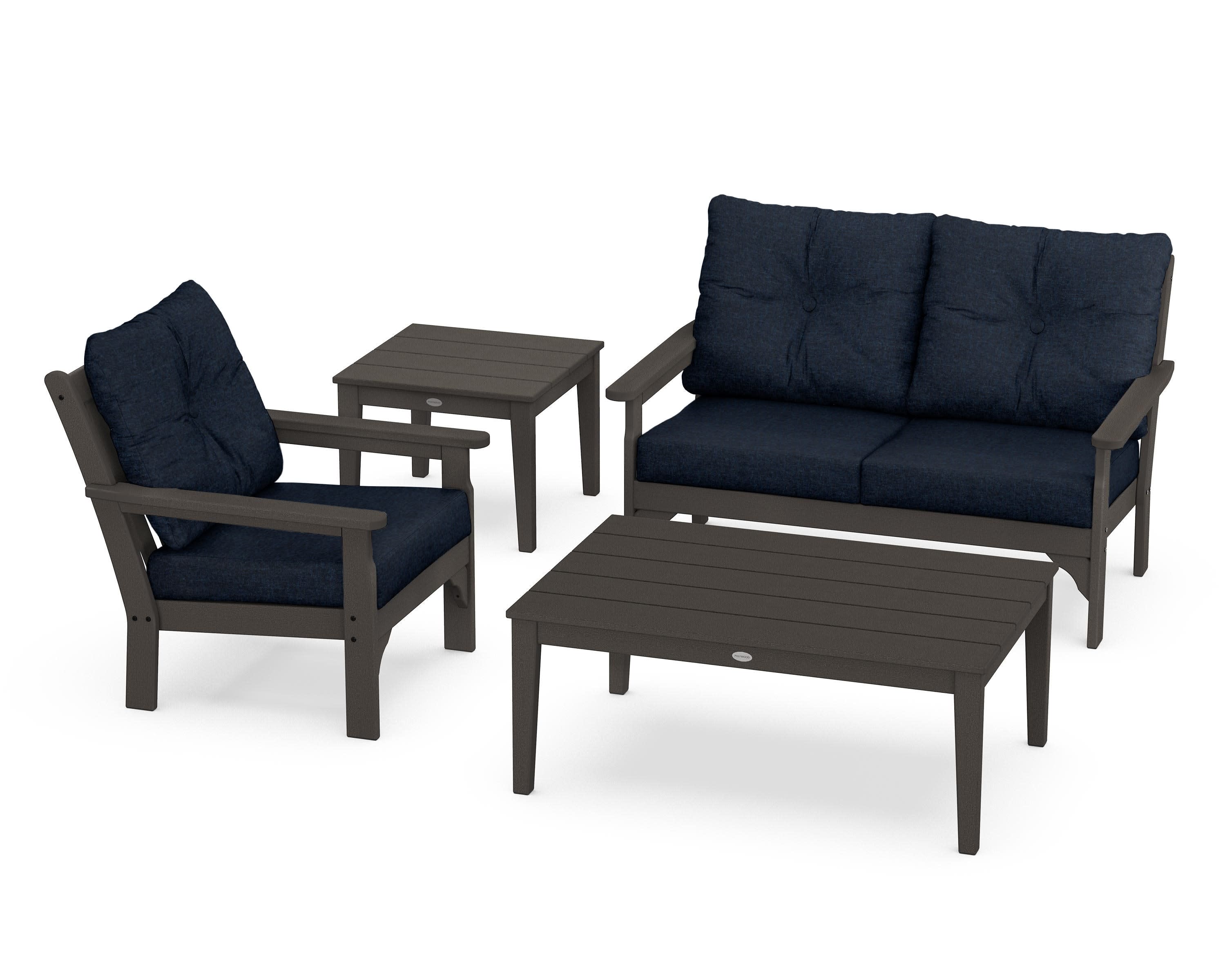 Vineyard 4-Piece Deep Seating Set in Vintage Coffee / Marine Indigo