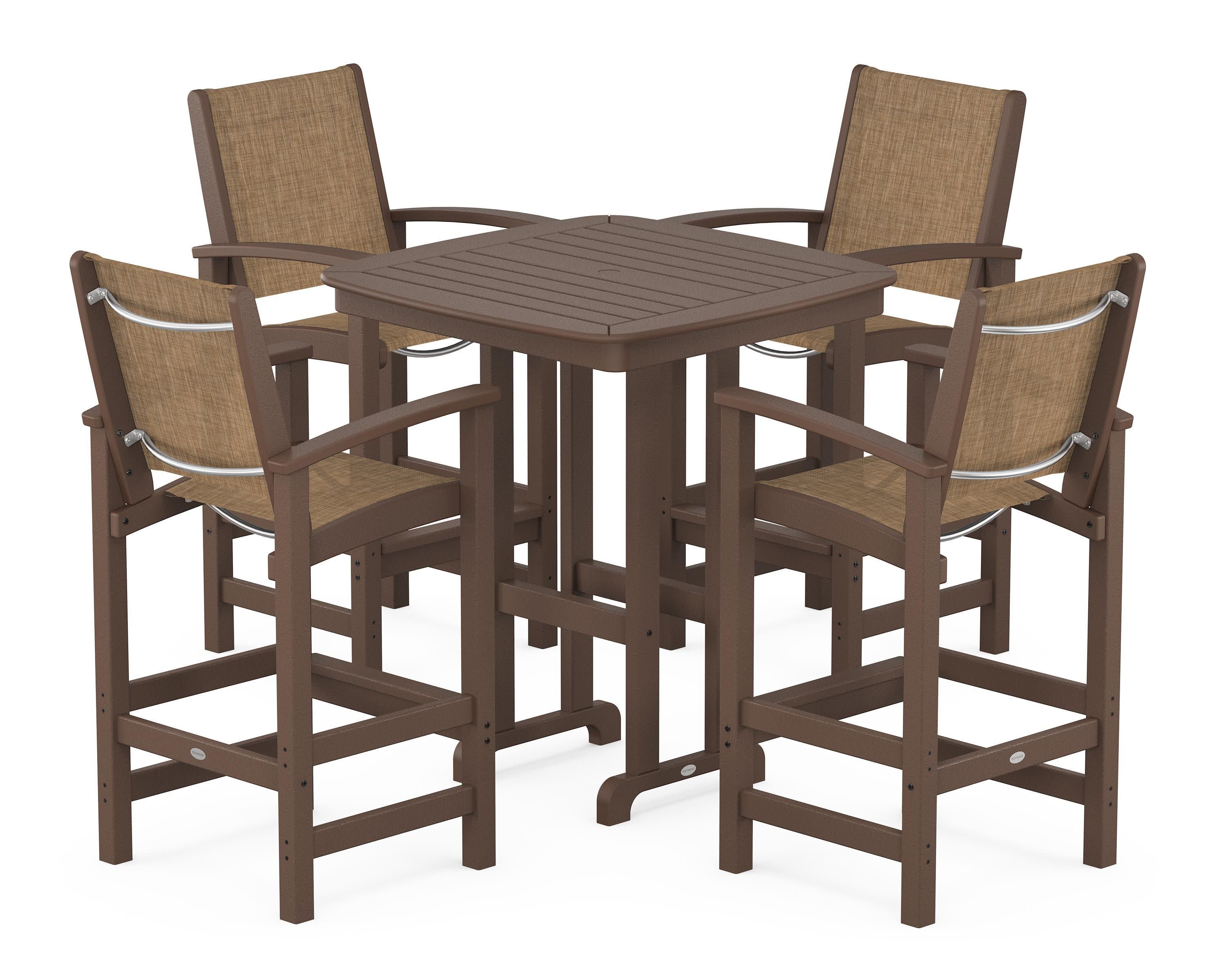 Coastal 5-Piece Bar Set in Mahogany / Burlap Sling