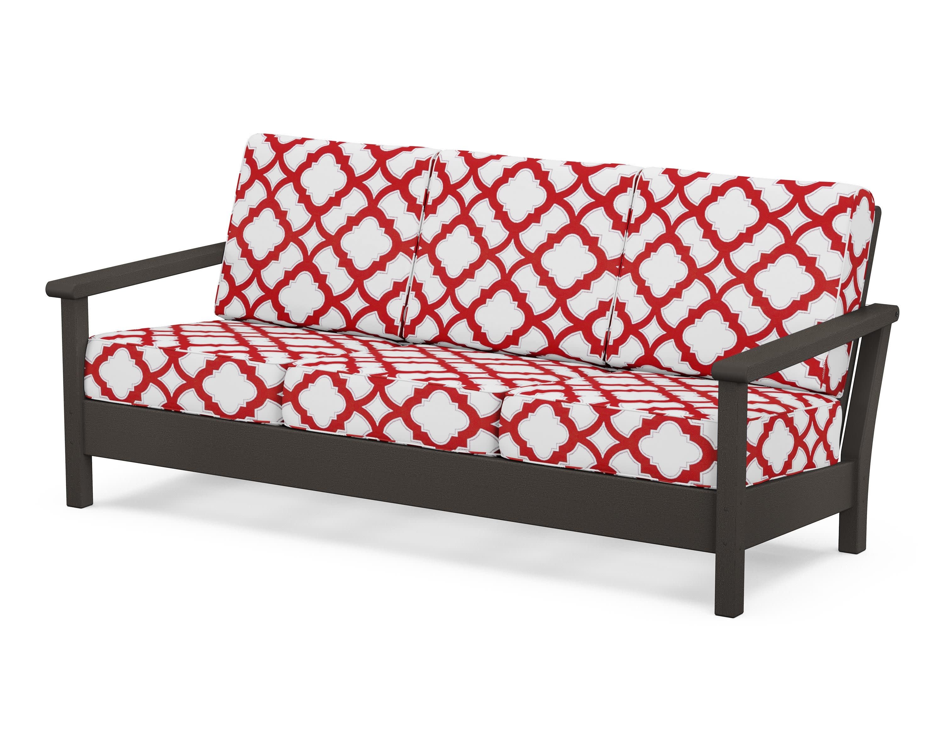 Harbour Deep Seating Sofa in Vintage Coffee / Trellis Crimson