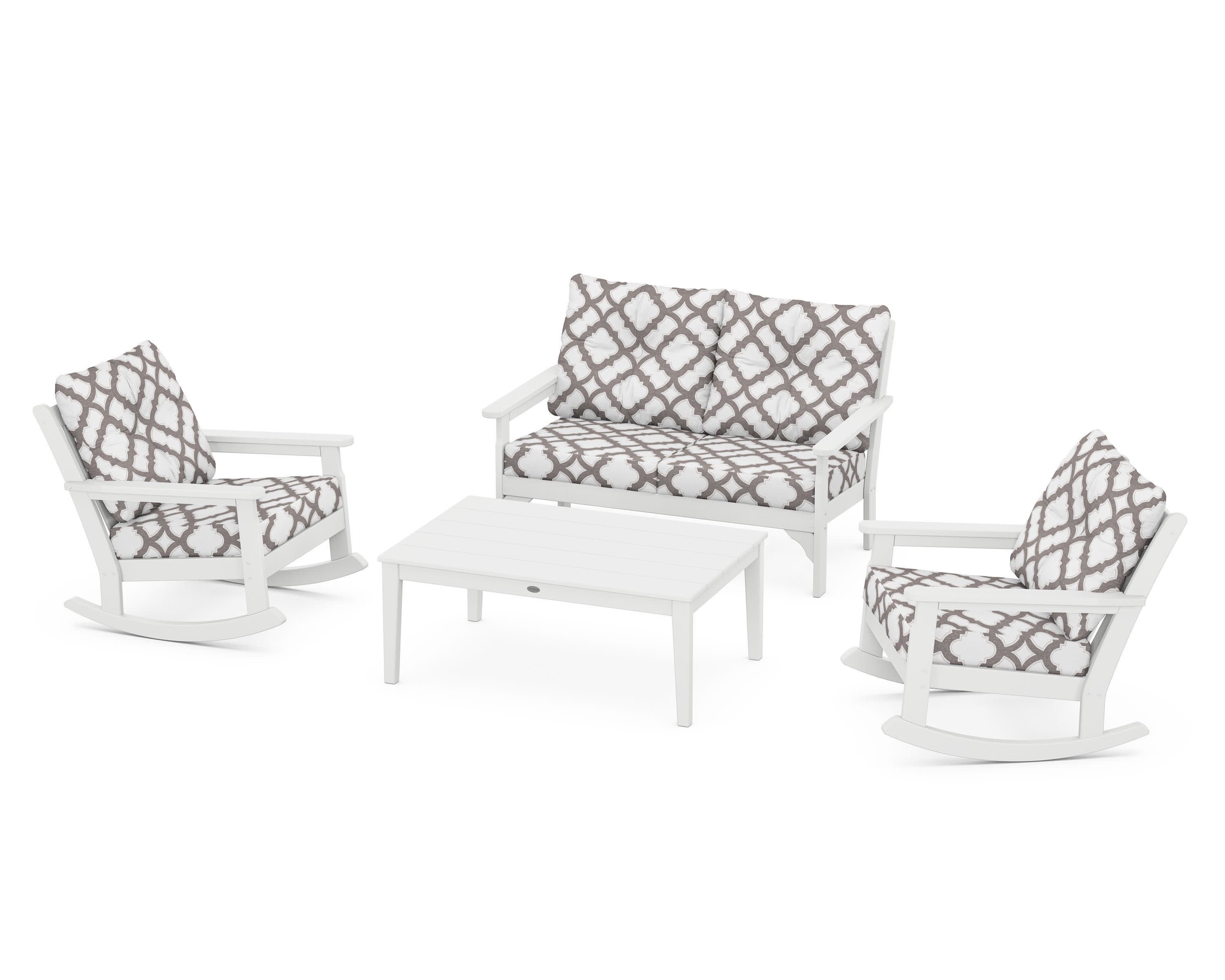 Vineyard 4-Piece Deep Seating Rocking Chair Set in White / Trellis Grey Mist