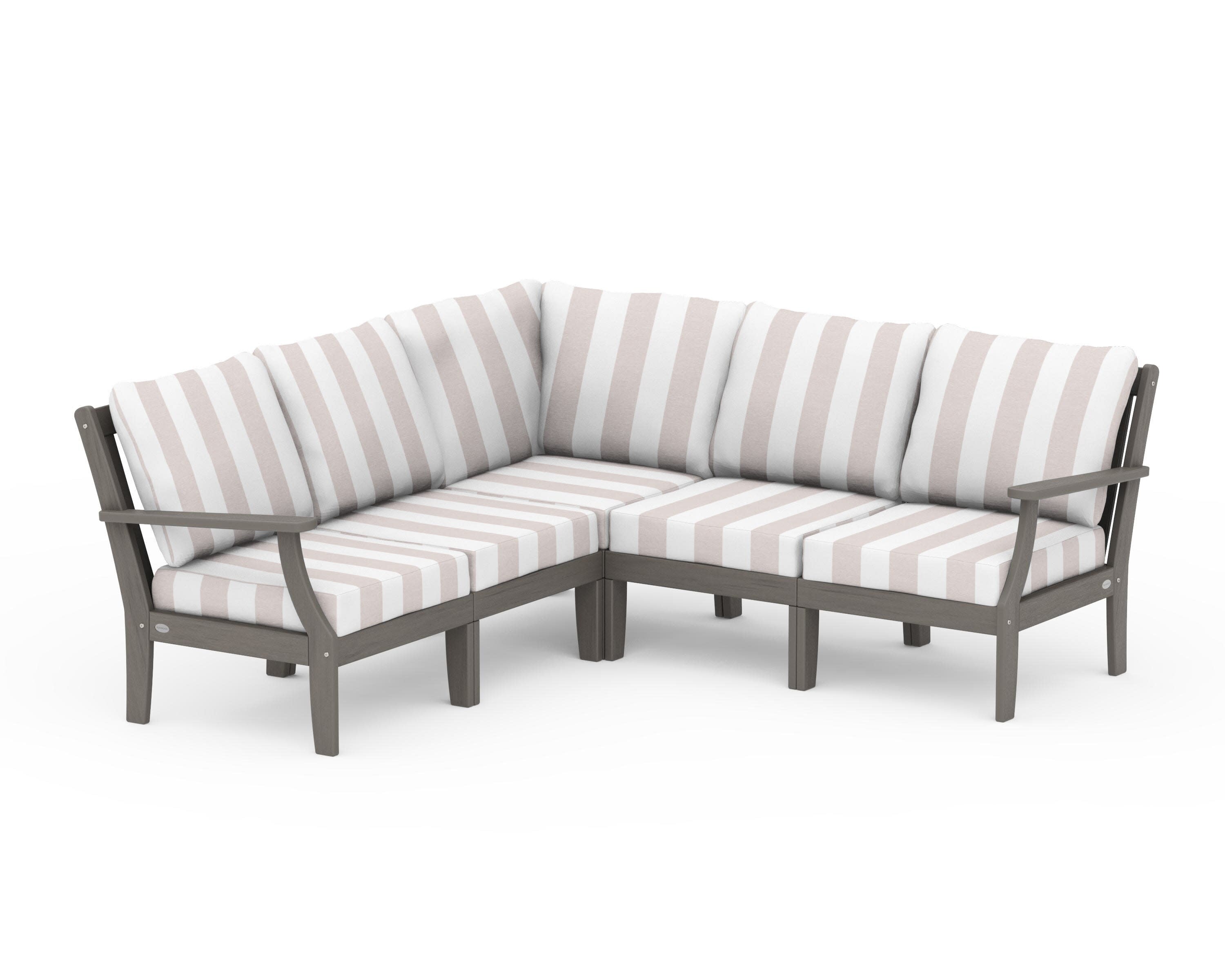 Braxton Modular 5-Piece Deep Seating Set in Driftwood / Cabana Stripe Dune Burlap