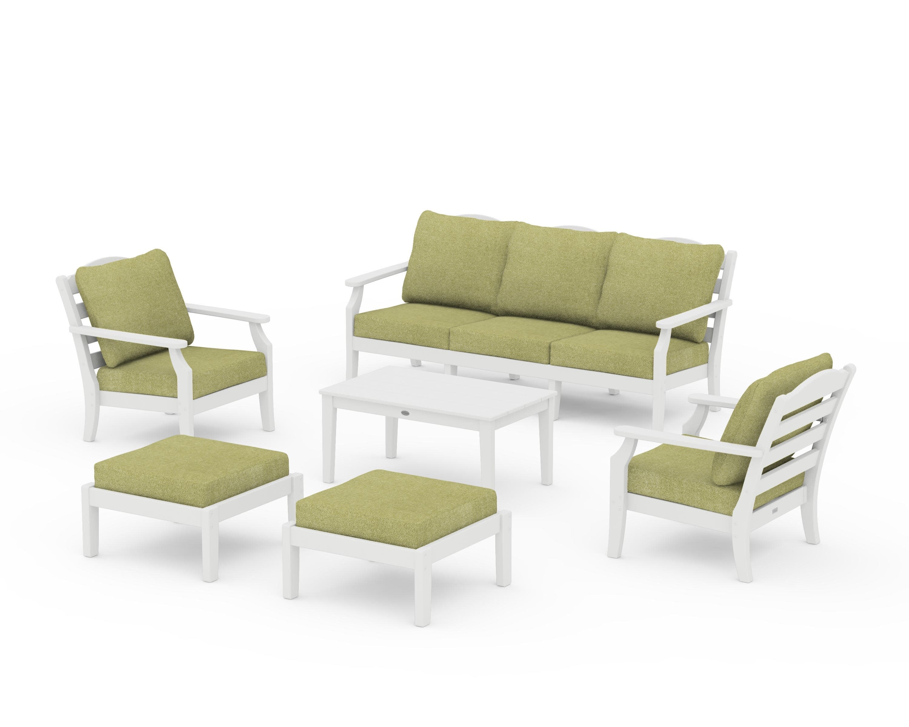 Savannah 6-Piece Lounge Sofa Set in White / Chartreuse Boucle