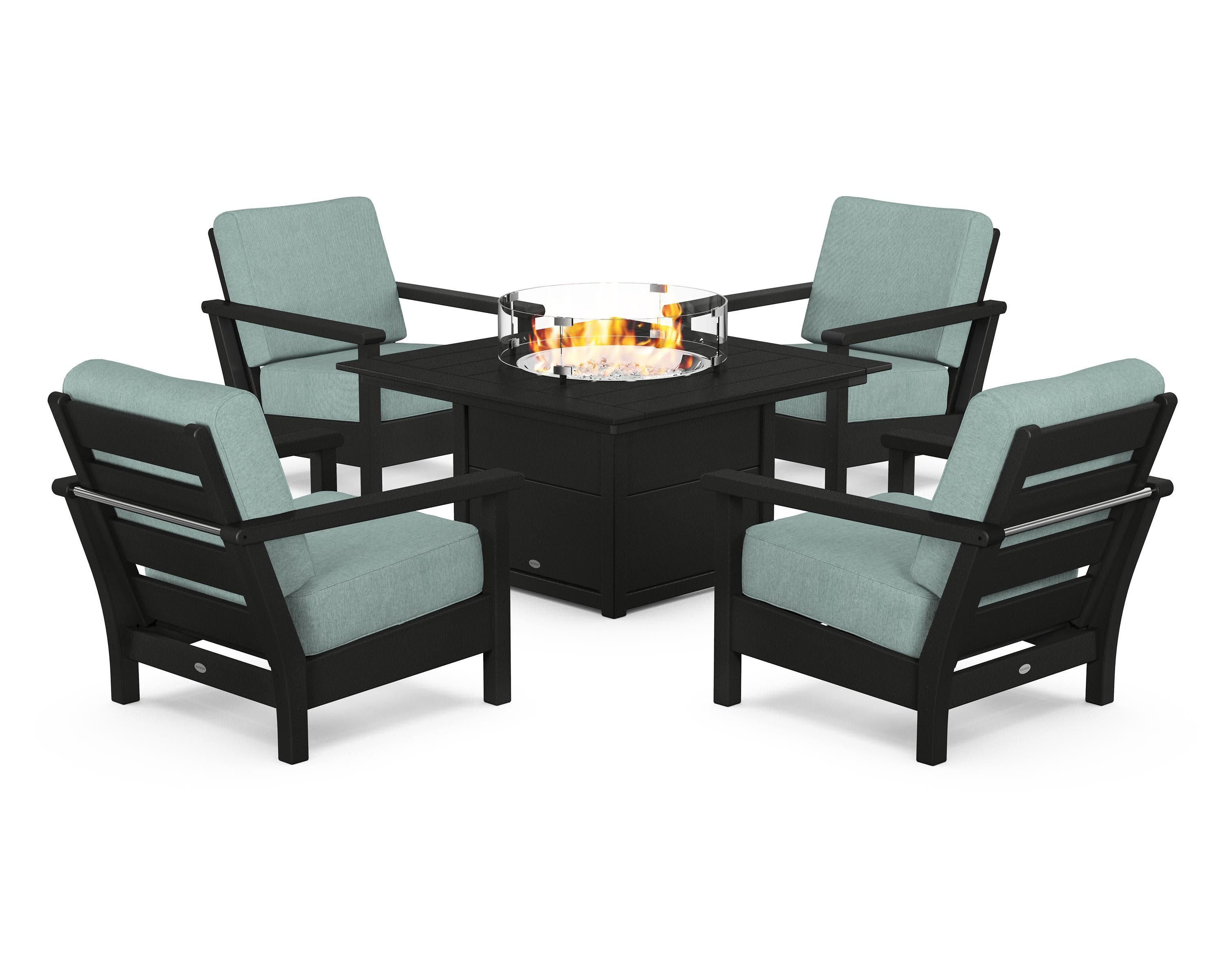 Harbour 5-Piece Conversation Set with Fire Pit Table in Black / Glacier Spa