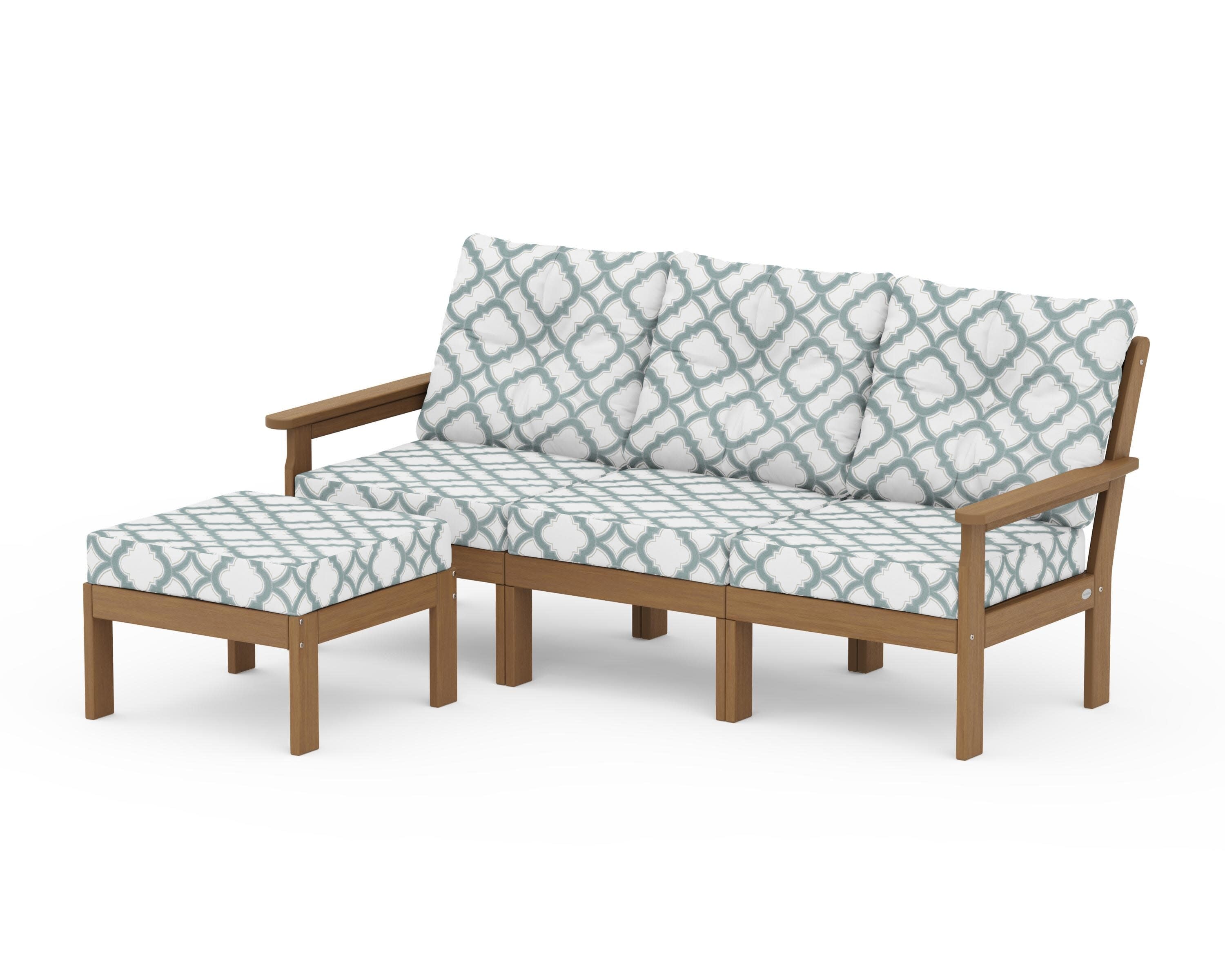 Vineyard 4-Piece Sectional with Ottoman in Natural / Trellis Glacier Spa