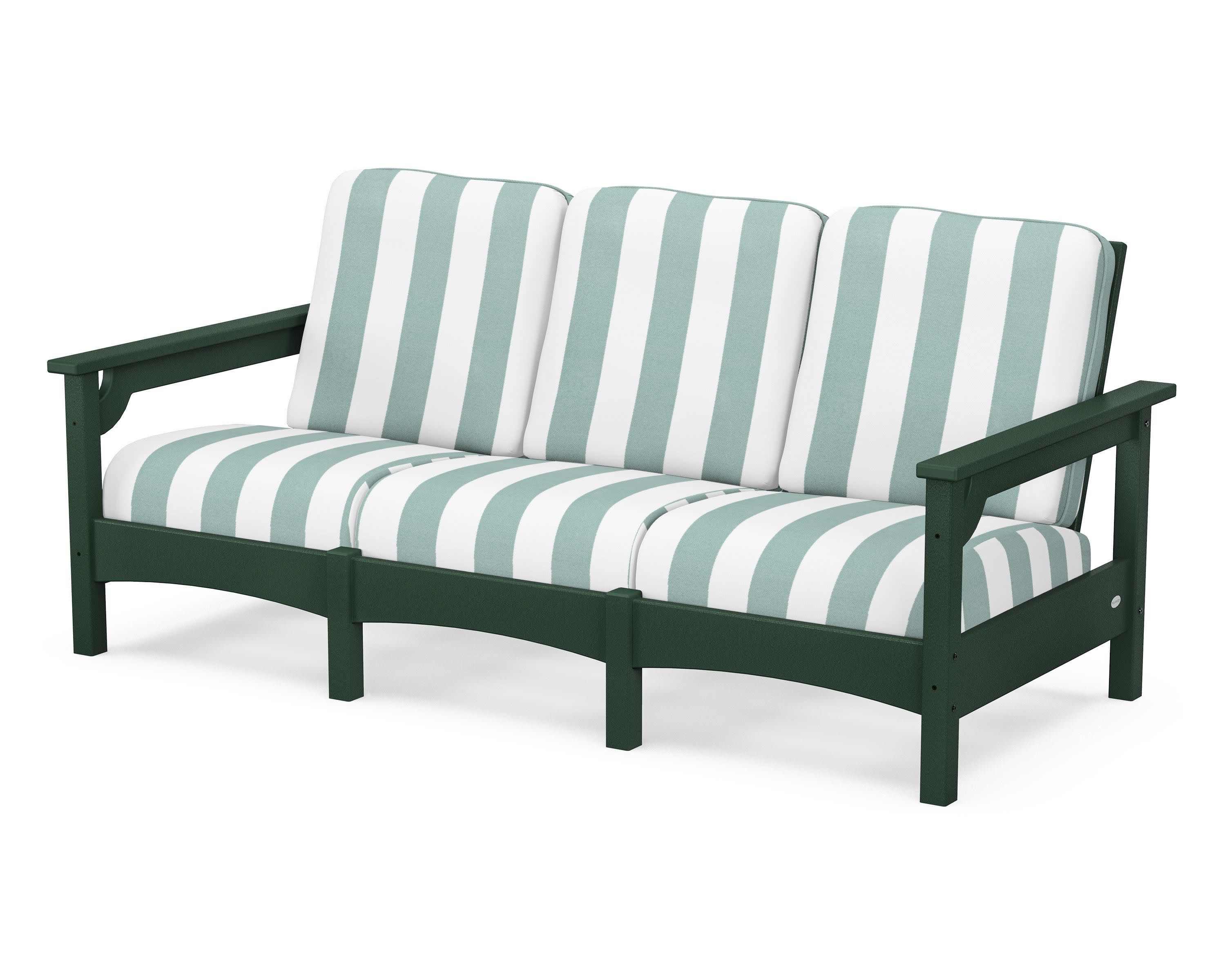 Club Sofa in Green / Cabana Stripe Glacier Spa
