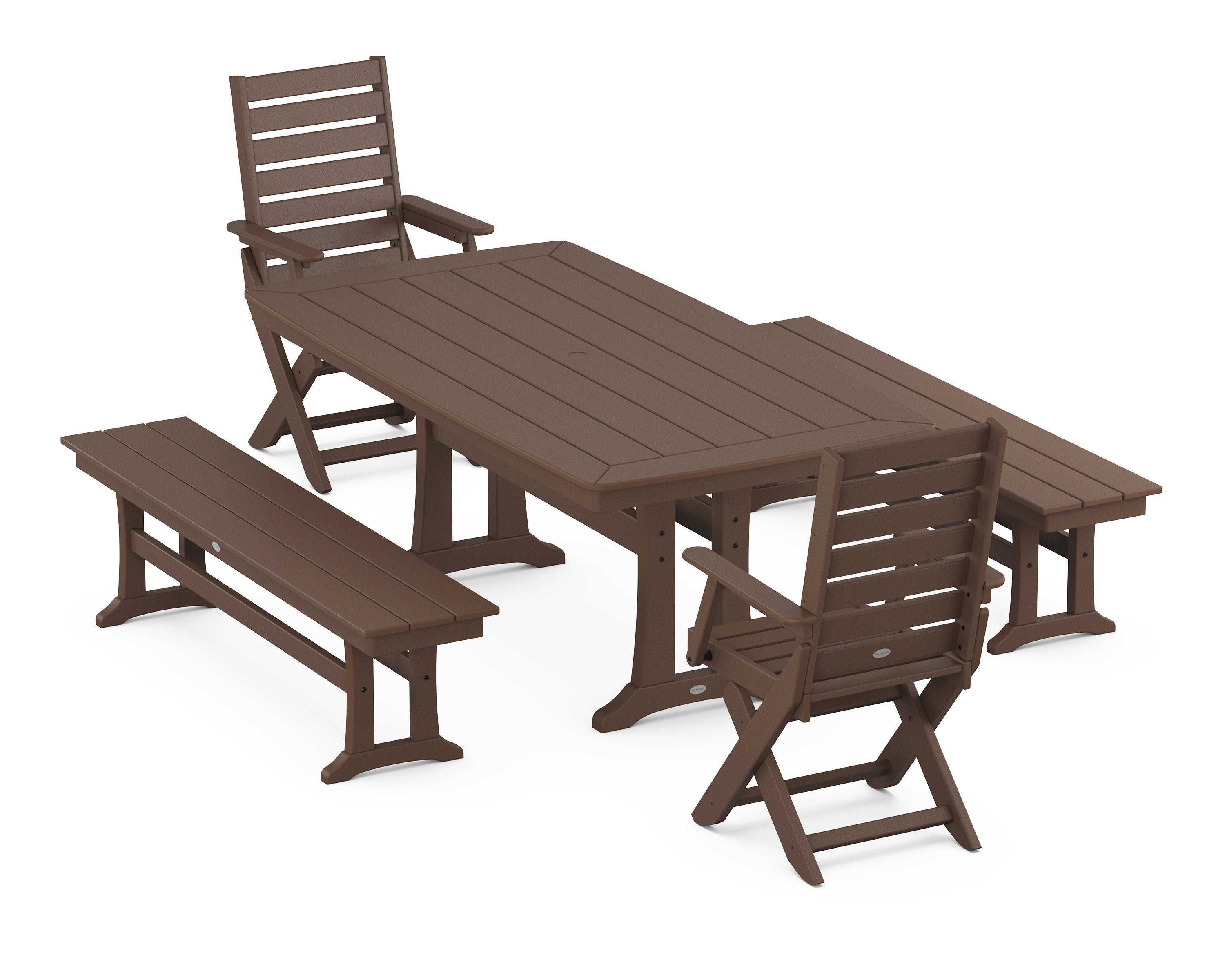 Captain Folding Chair 5-Piece Dining Set with Trestle Legs in Mahogany