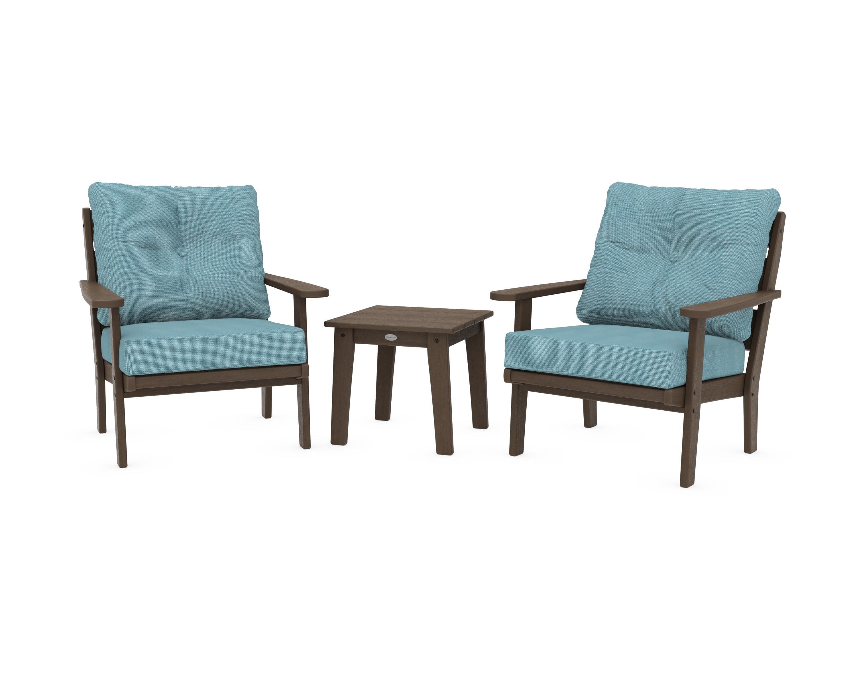 Lakeside 3-Piece Deep Seating Chair Set in Kona / Lattice Sky Blue