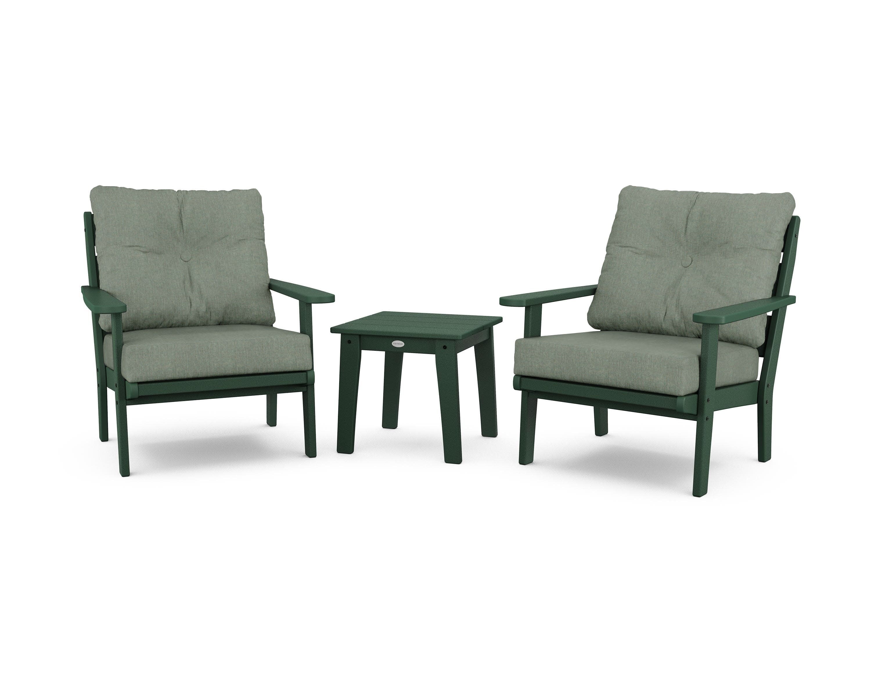 Lakeside 3-Piece Deep Seating Chair Set in Green / Cast Sage