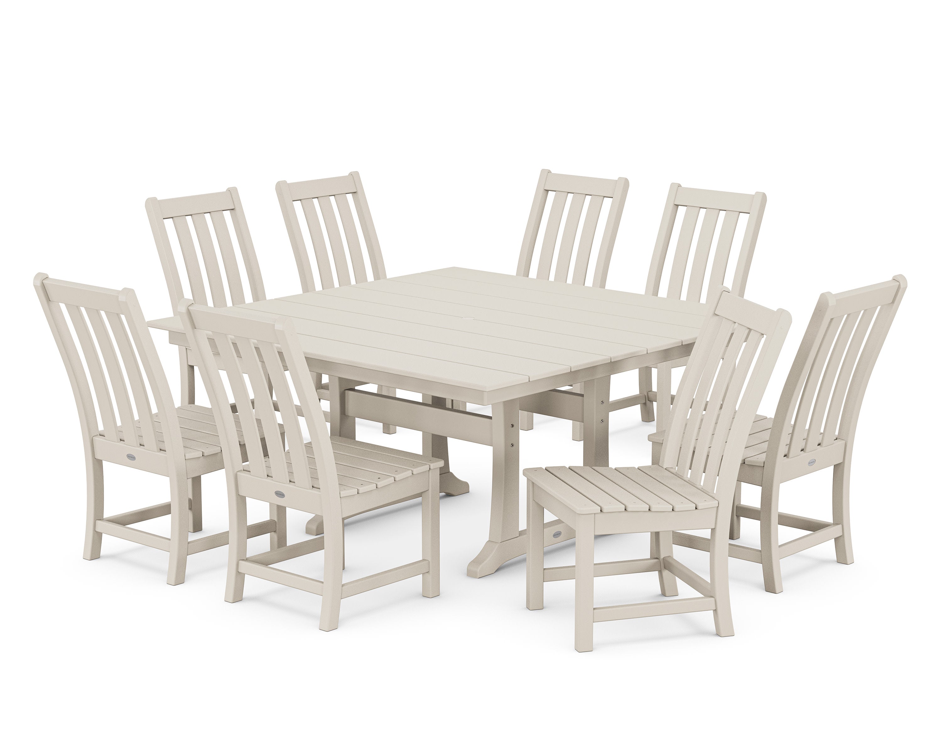 Vineyard 9-Piece Farmhouse Trestle Dining Set in Sand