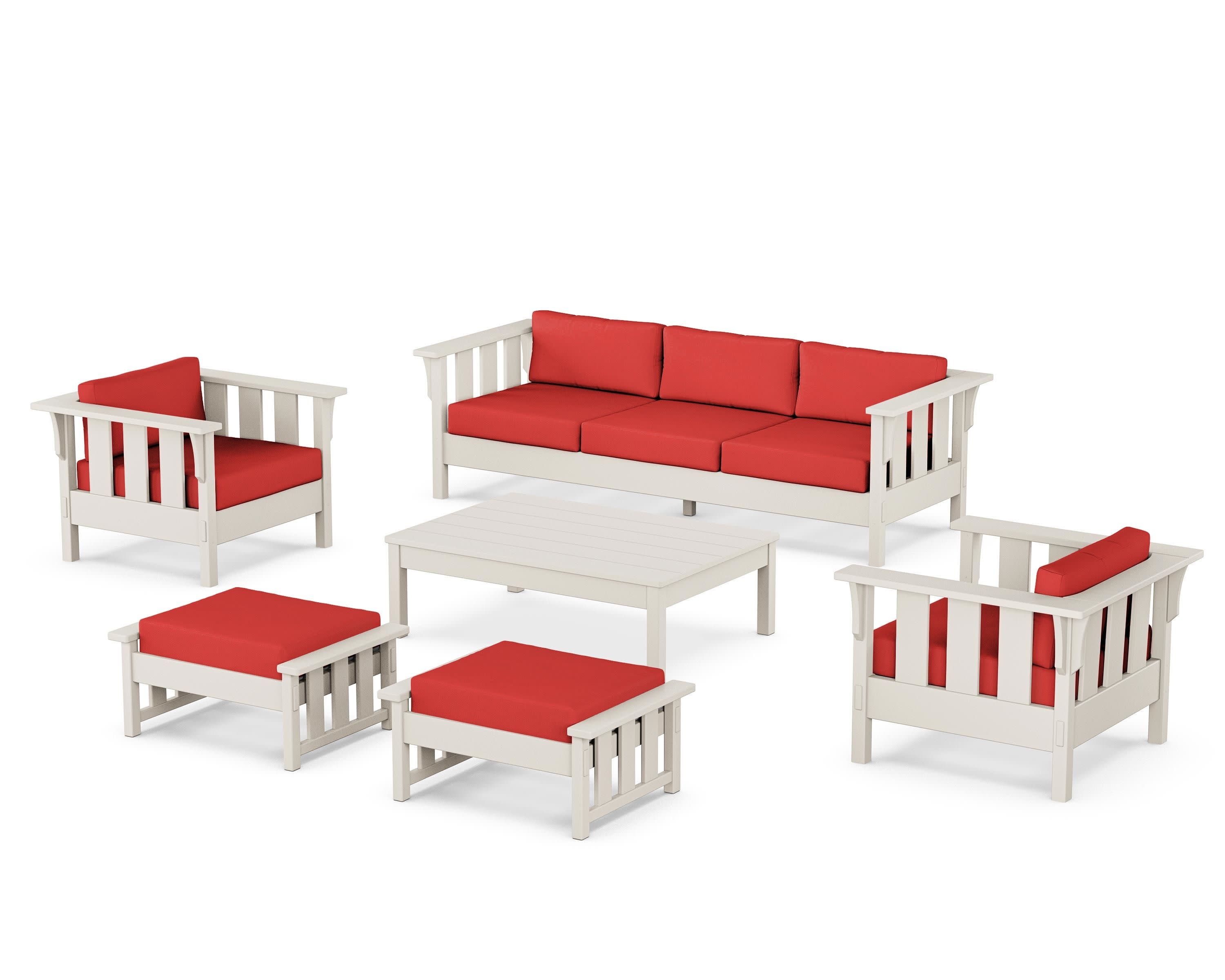 Acadia 6-Piece Lounge Sofa Set in Sand / Crimson Linen