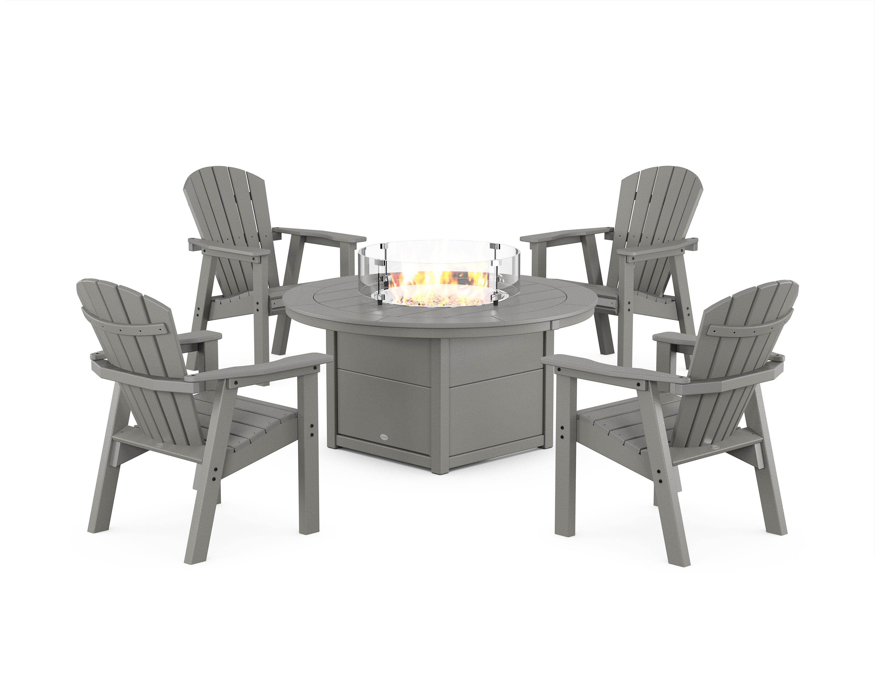 Seashell 4-Piece Upright Adirondack Conversation Set with Fire Pit Table in Slate Grey