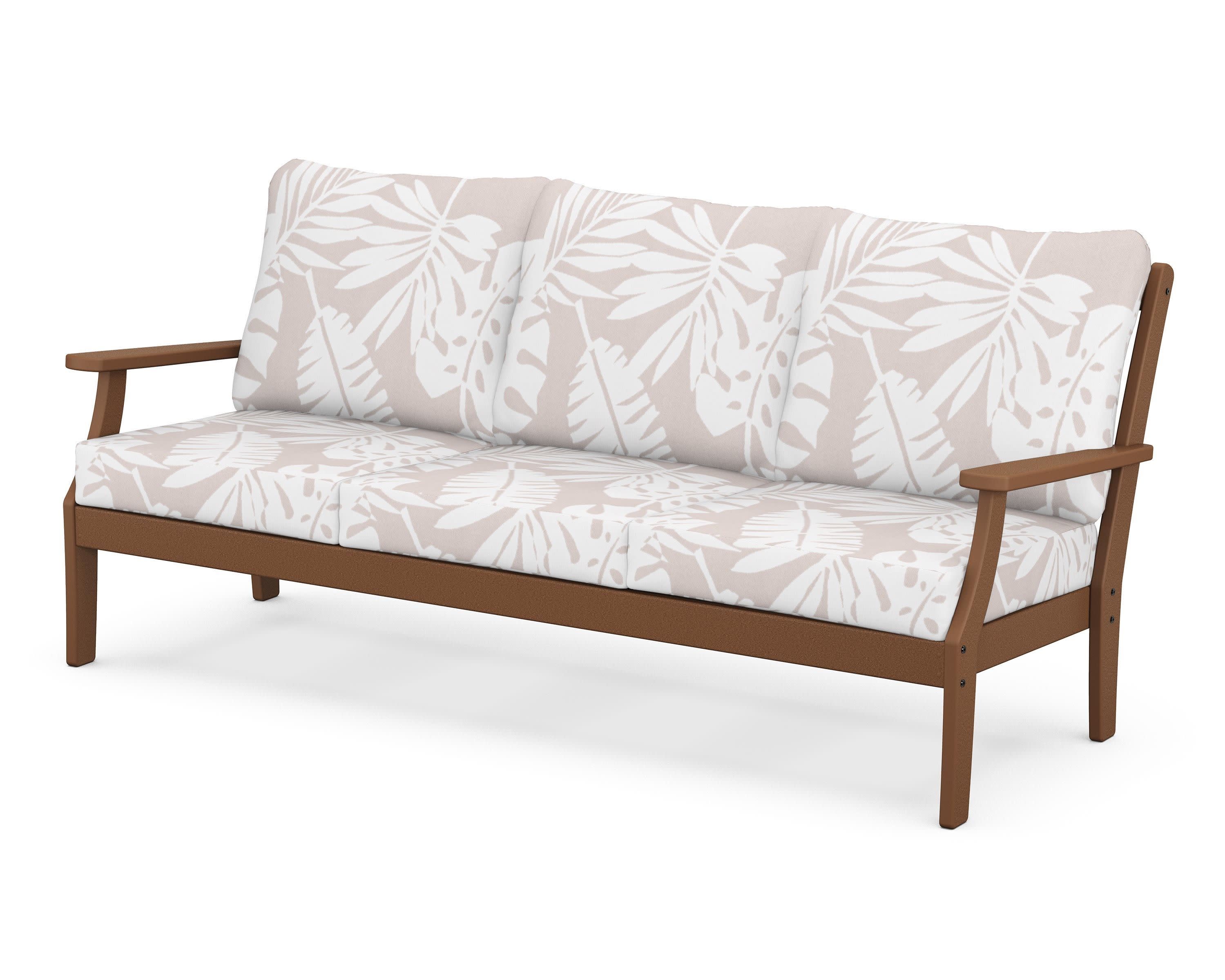Braxton Deep Seating Sofa in Teak / Leaf Dune Burlap