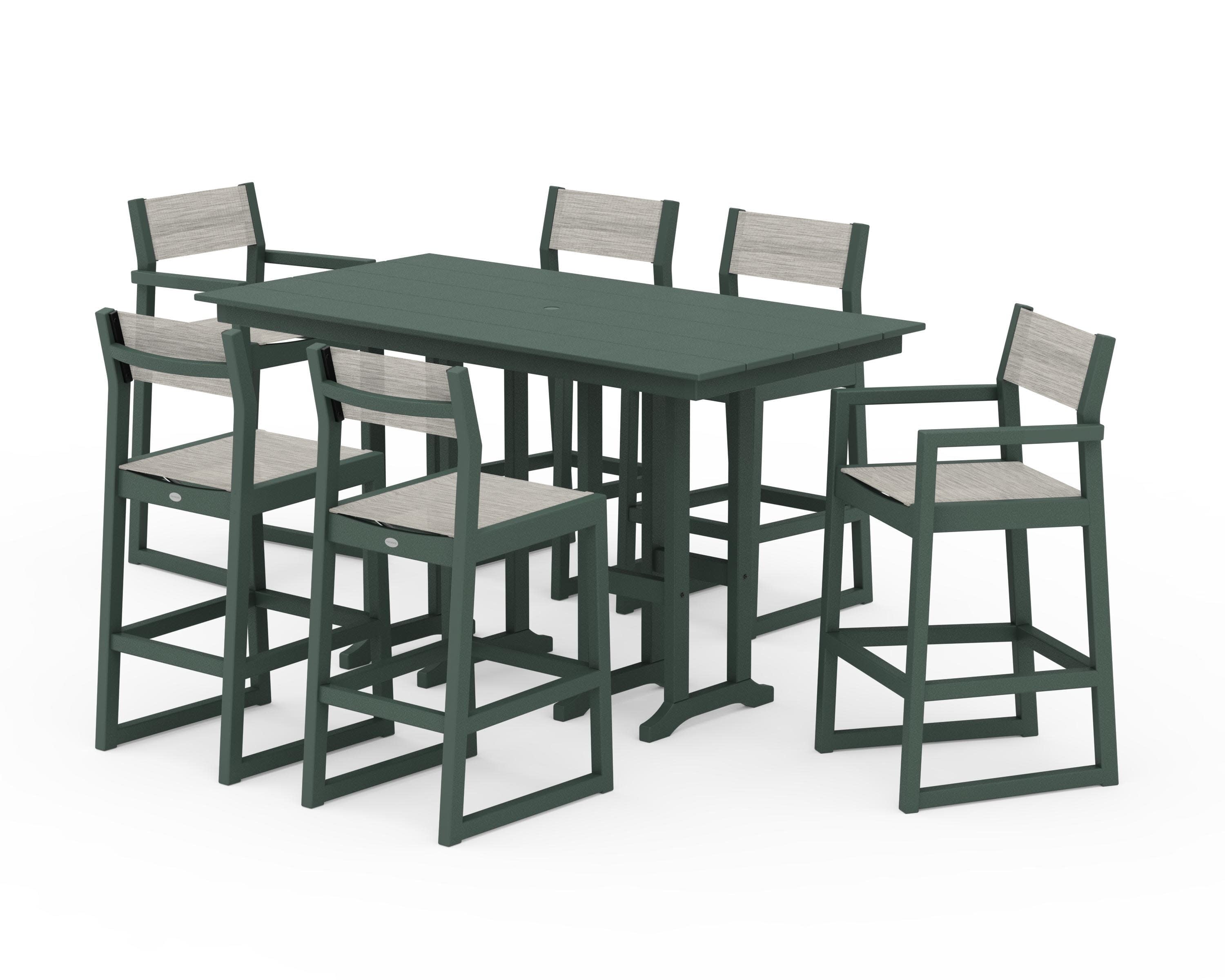 EDGE Sling 7-Piece Farmhouse Bar Set in Green / Birch Sling