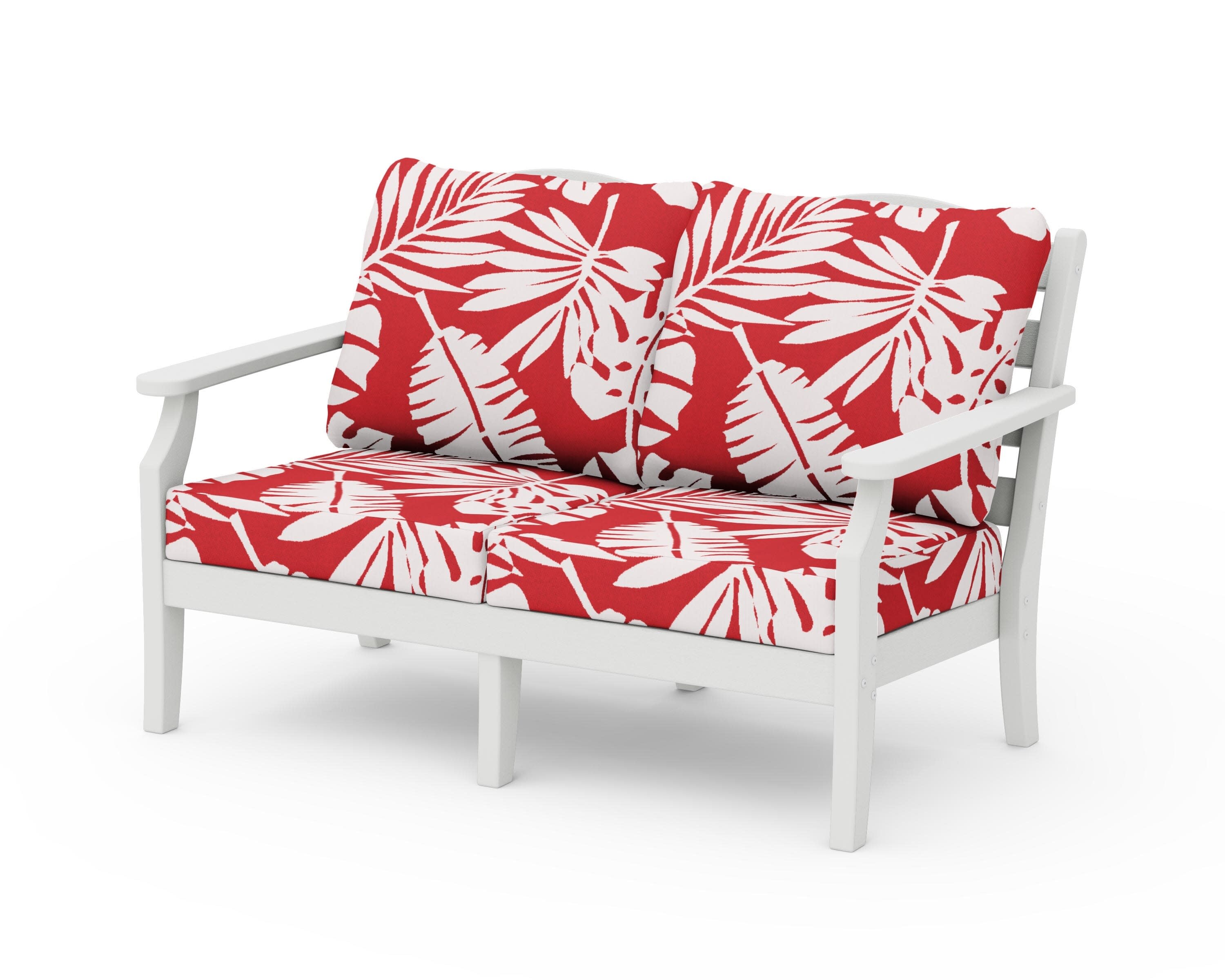 Savannah Deep Seating Loveseat in Vintage White / Leaf Crimson