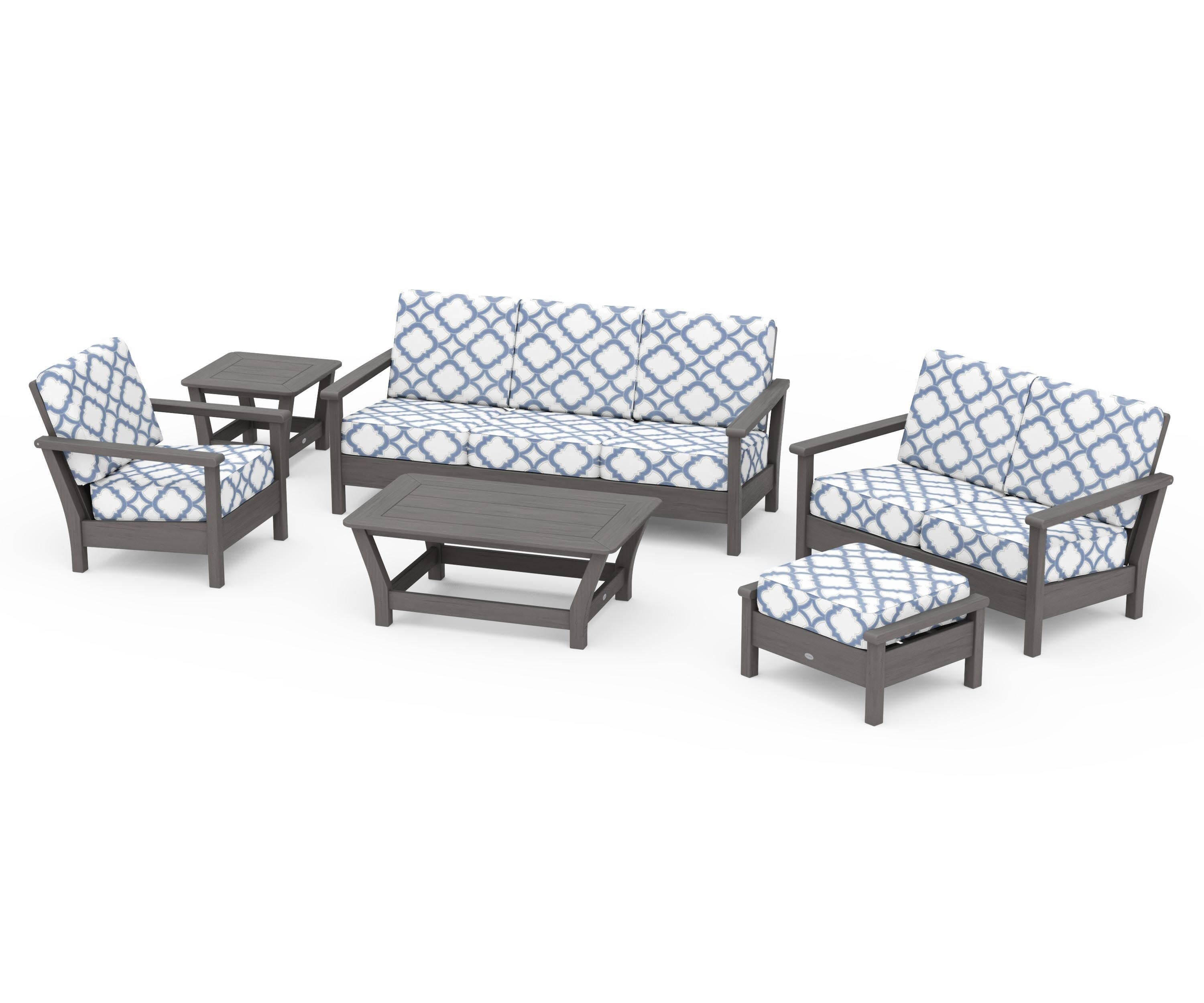 Harbour 6-Piece Outdoor Living Set in Driftwood / Trellis Sky Blue