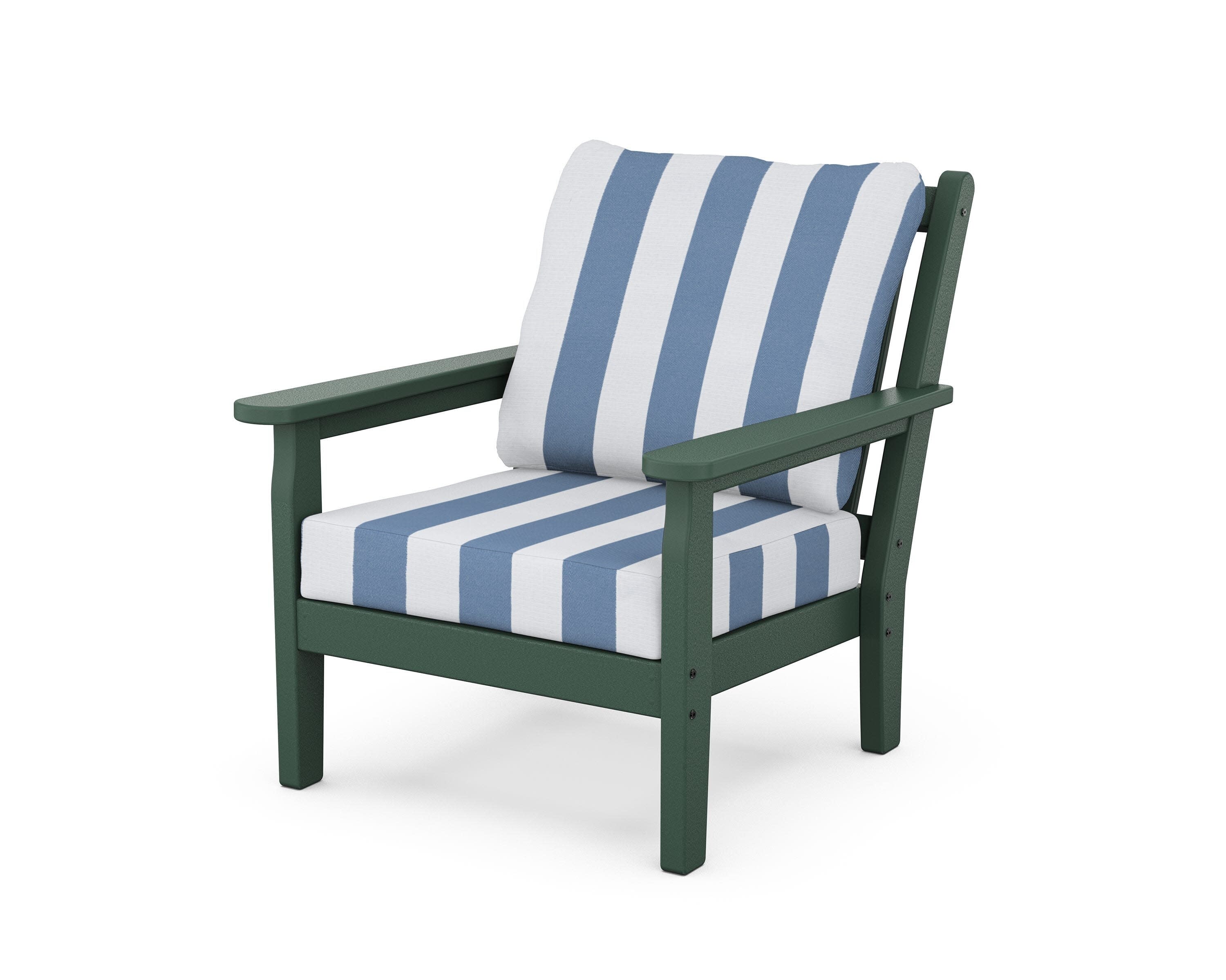 Chippendale Deep Seating Chair in Green / Cabana Stripe Sky Blue