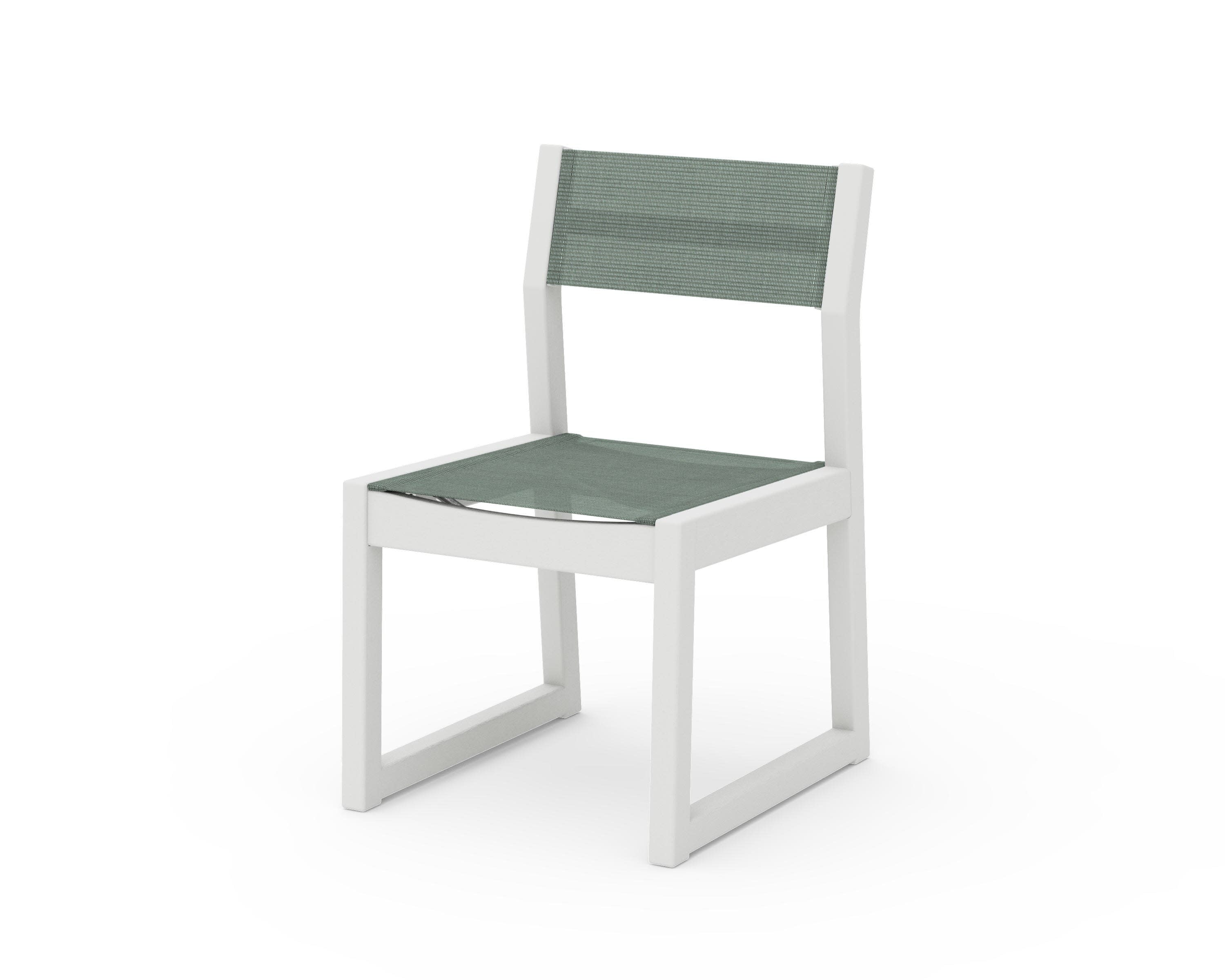 EDGE Sling Dining Side Chair in Vintage White / Dupioni Sea Mist Sling