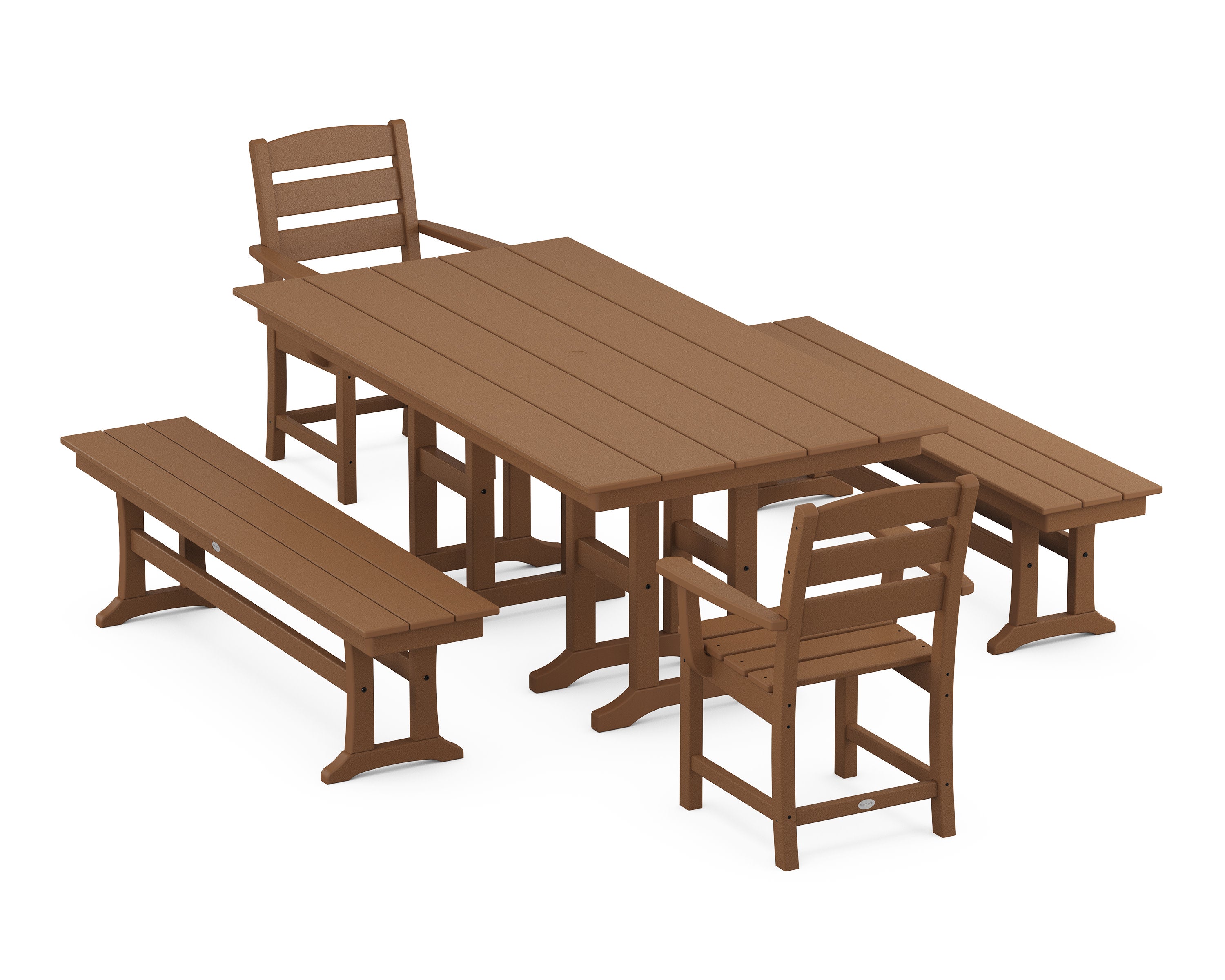 Lakeside 5-Piece Farmhouse Dining Set with Benches in Teak
