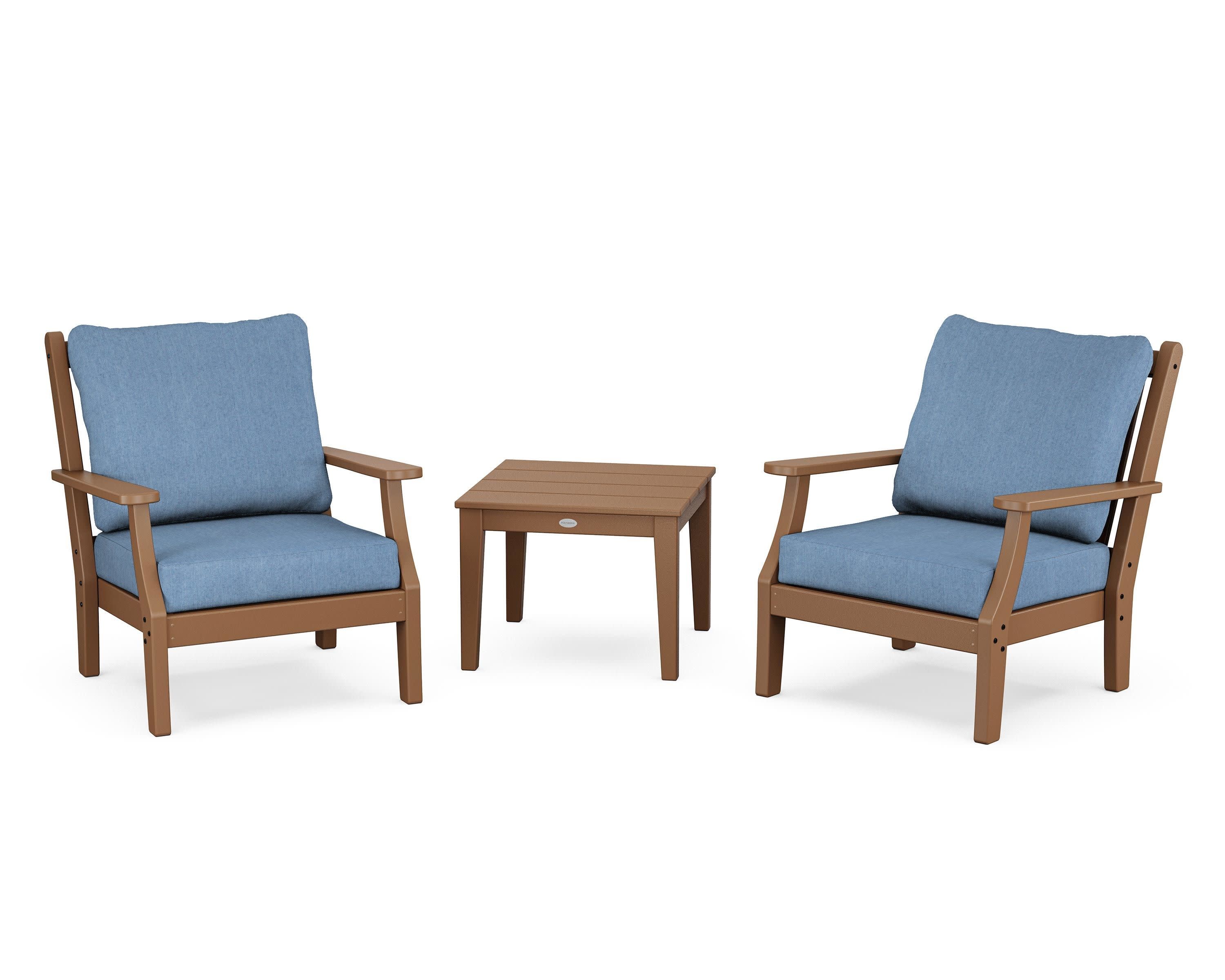 Wovendale 3-Piece Deep Seating Set in Teak / Sky Blue