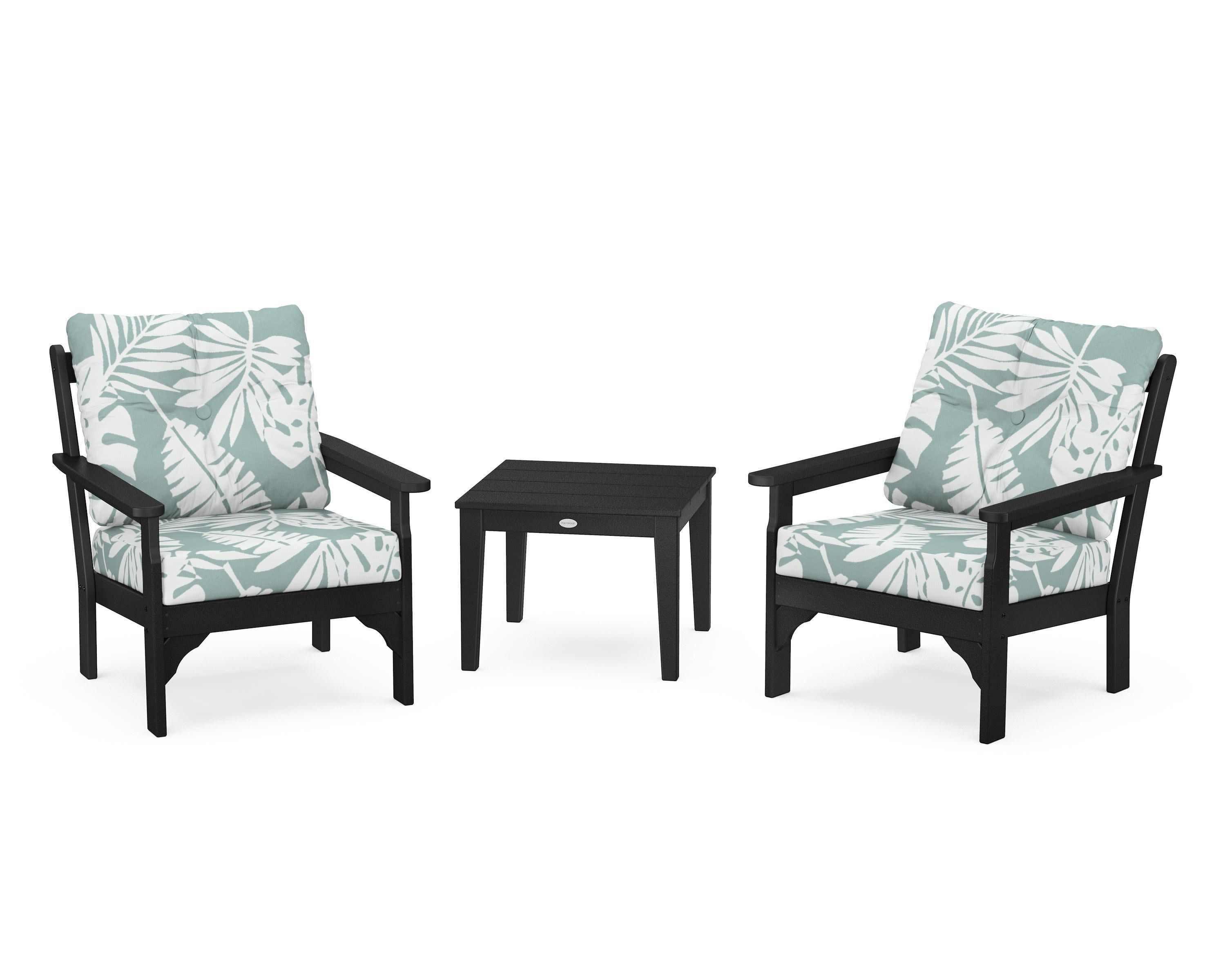 Vineyard 3-Piece Deep Seating Set in Black / Leaf Glacier Spa