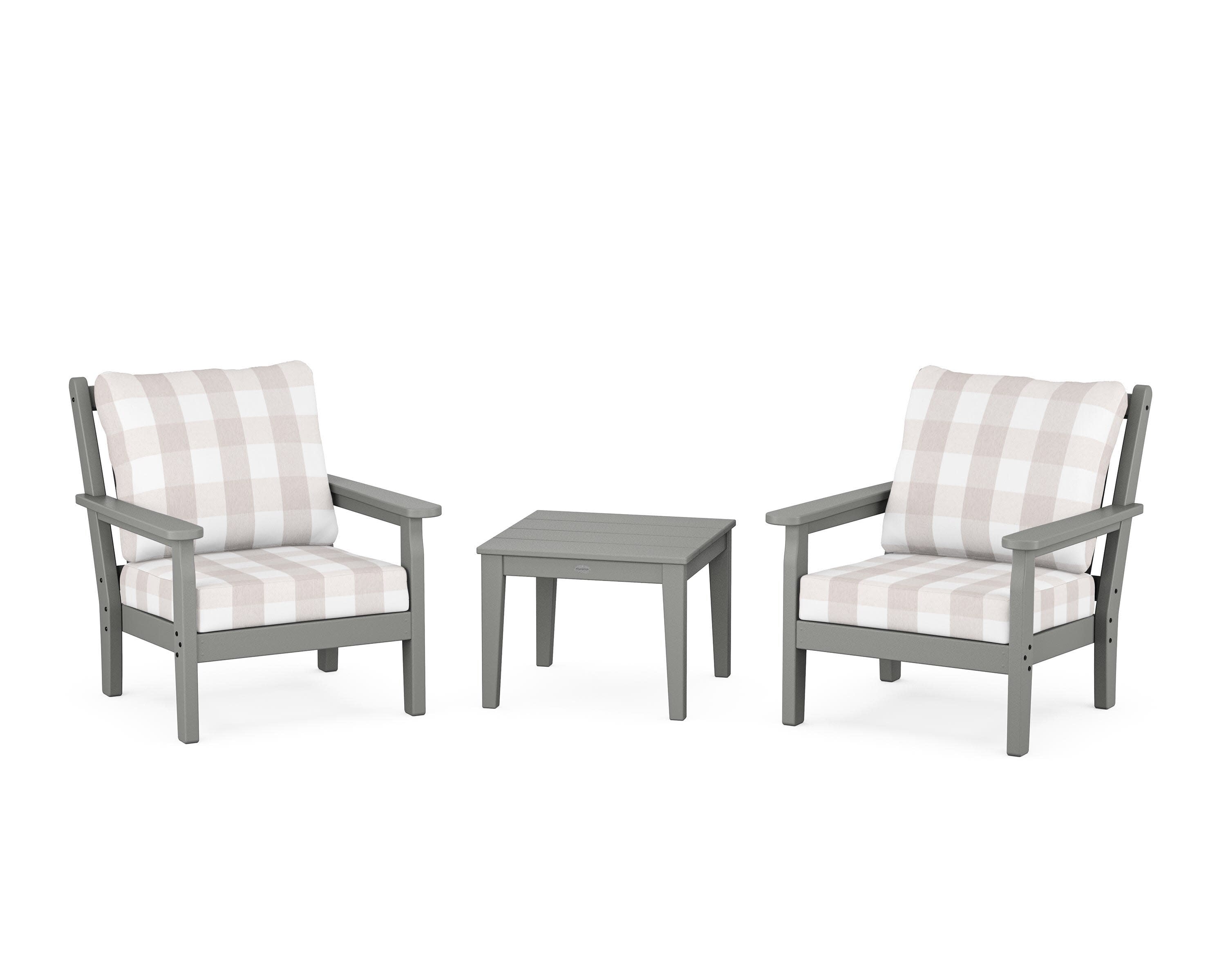 Chippendale 3-Piece Deep Seating Set in Slate Grey / Buffalo Plaid Dune Burlap