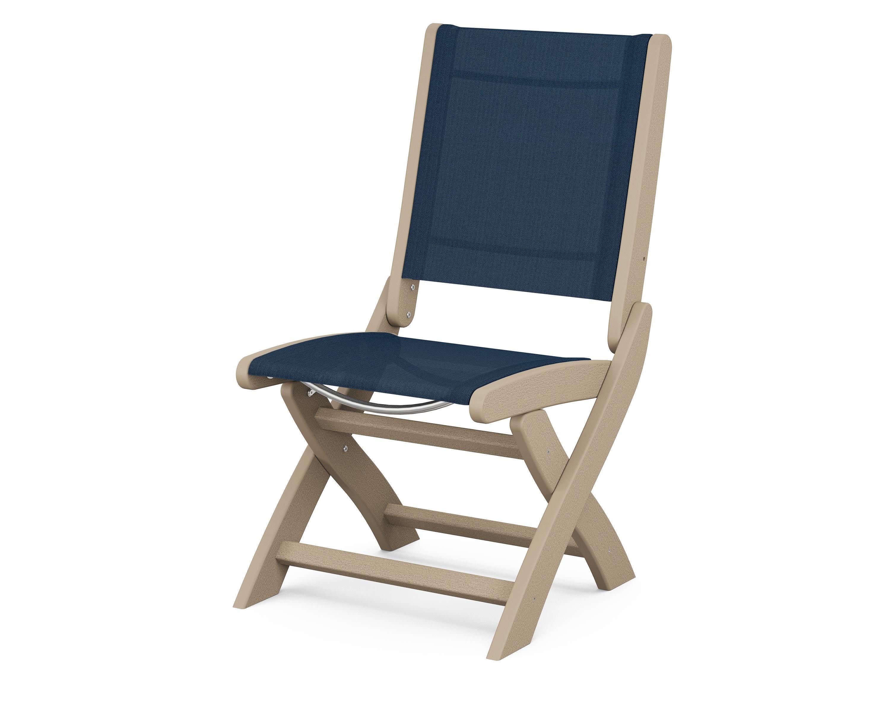 Coastal Folding Side Chair in Vintage Sahara / Navy Blue Sling