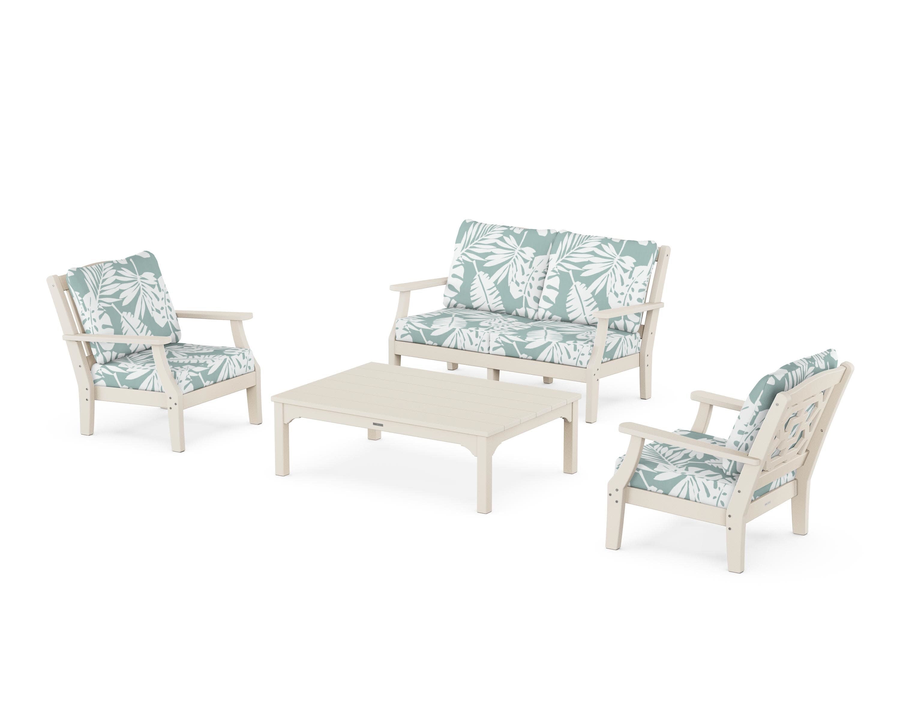 Chinoiserie 4-Piece Deep Seating Set with Loveseat in Sand / Leaf Glacier Spa