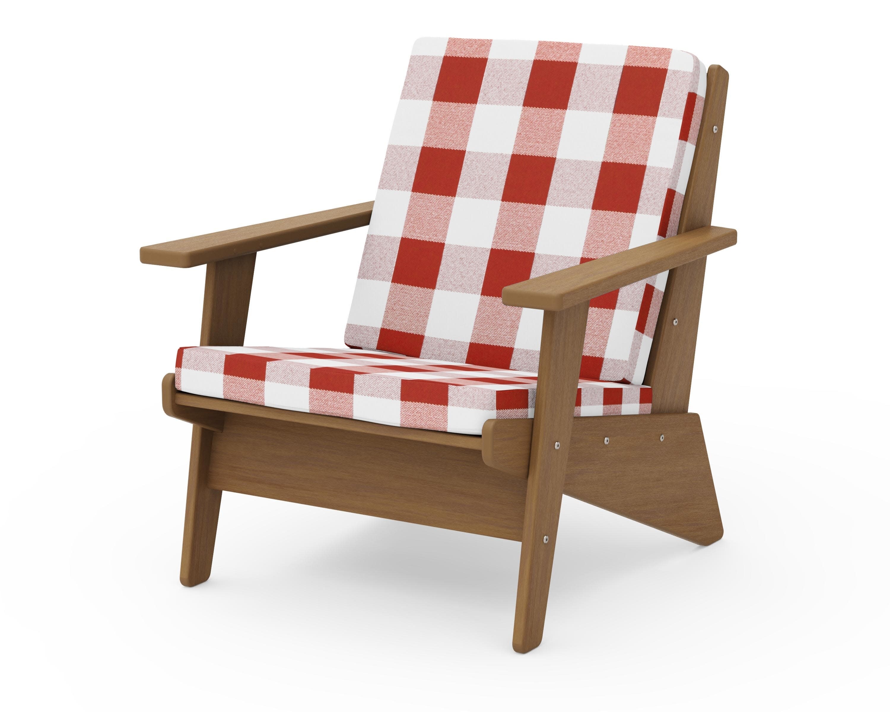Riviera Modern Lounge Chair in Natural / Buffalo Plaid Crimson