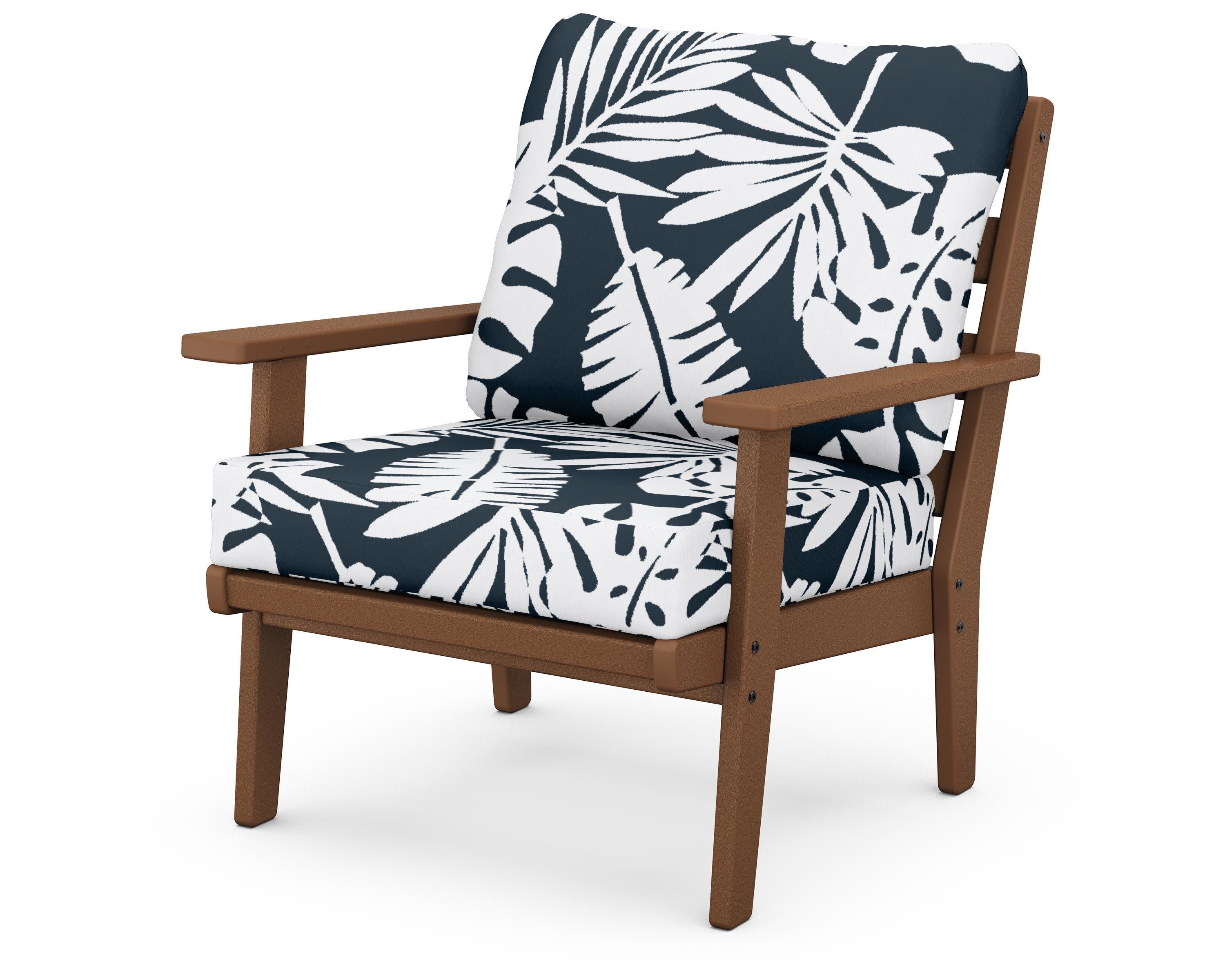 Grant Park Deep Seating Chair in Teak / Leaf Marine Indigo