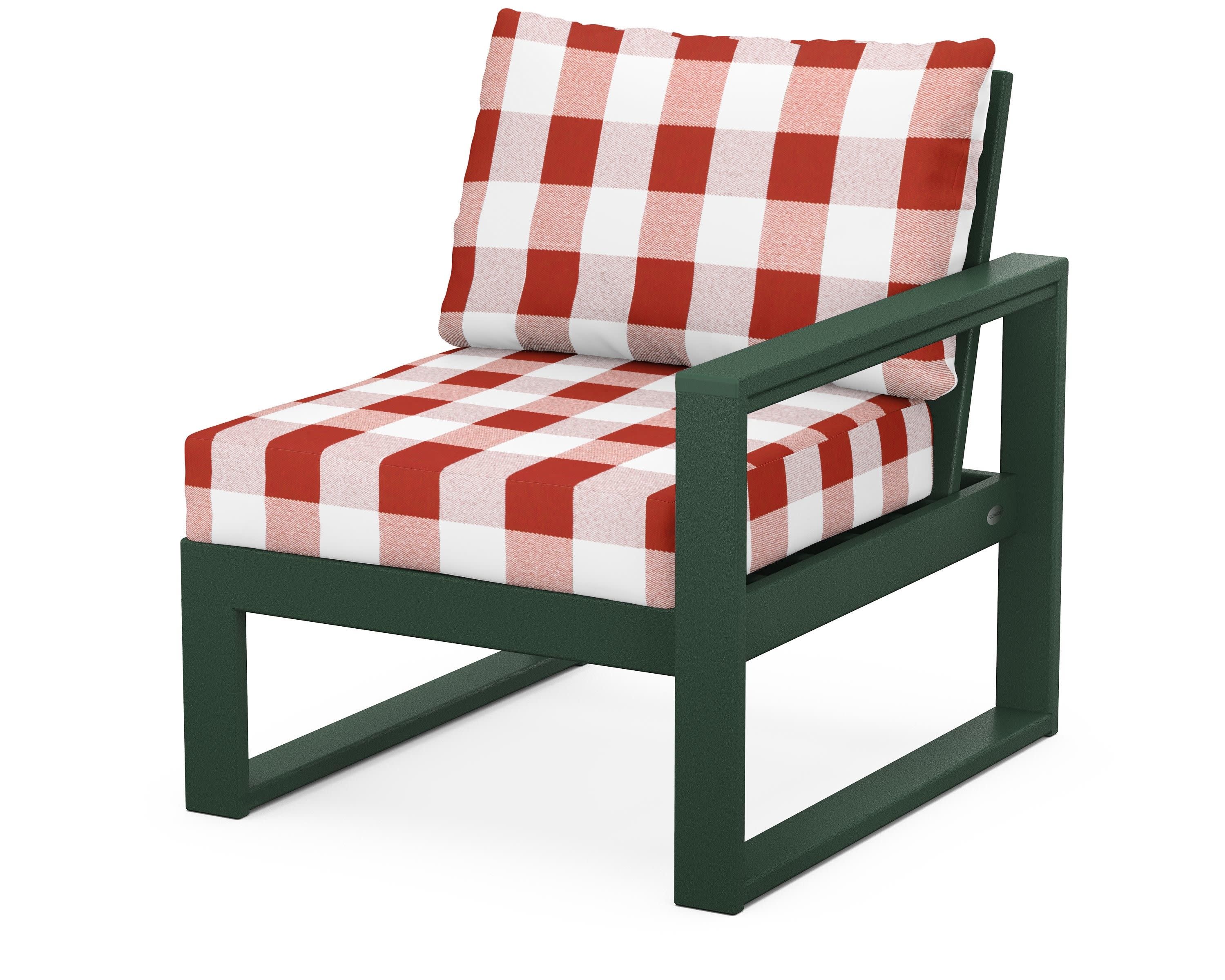EDGE Modular Right Arm Chair in Green / Buffalo Plaid Crimson
